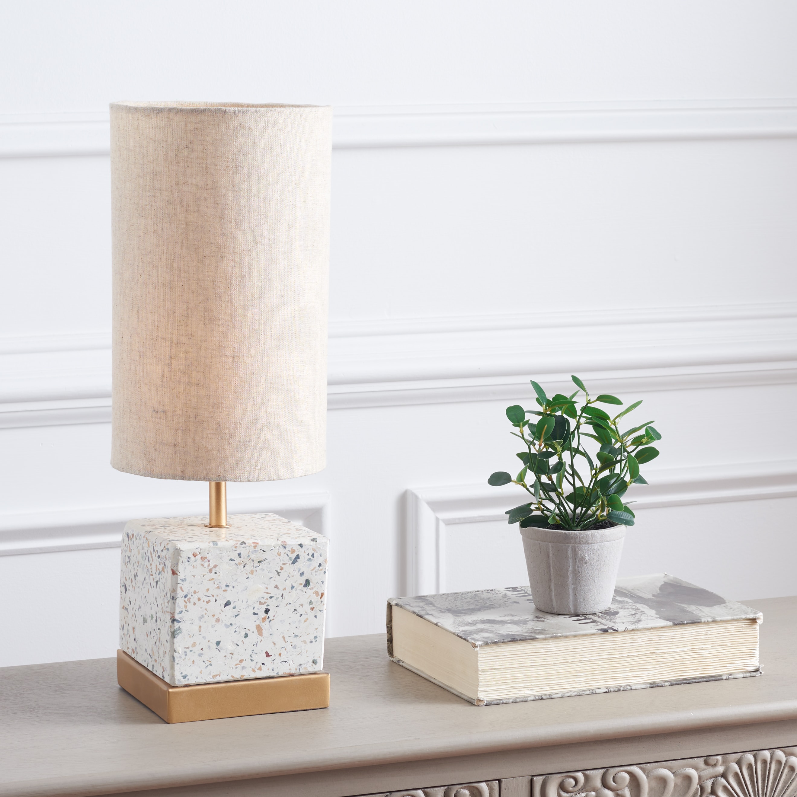 Safavieh TBL3001A Table Lamps 16.7-in Unfinished LED Incandescent On/Off switch Table Lamp with Linen Shade
