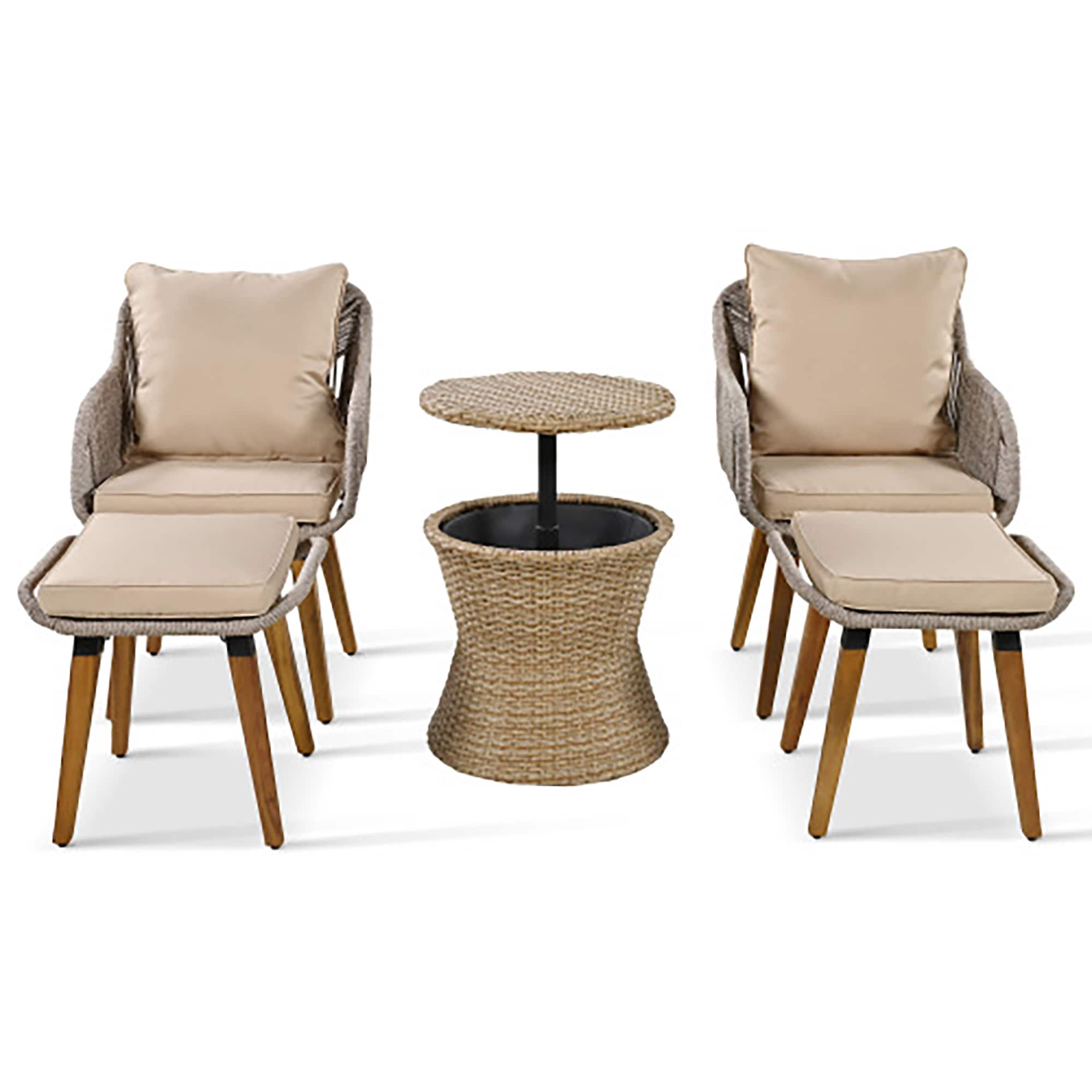 CASAINC CA-6201BC 5 Pieces Patio Furniture Chair Sets Patio Conversation Set 5 -Piece Wicker Patio Conversation Set with Brown Cushions