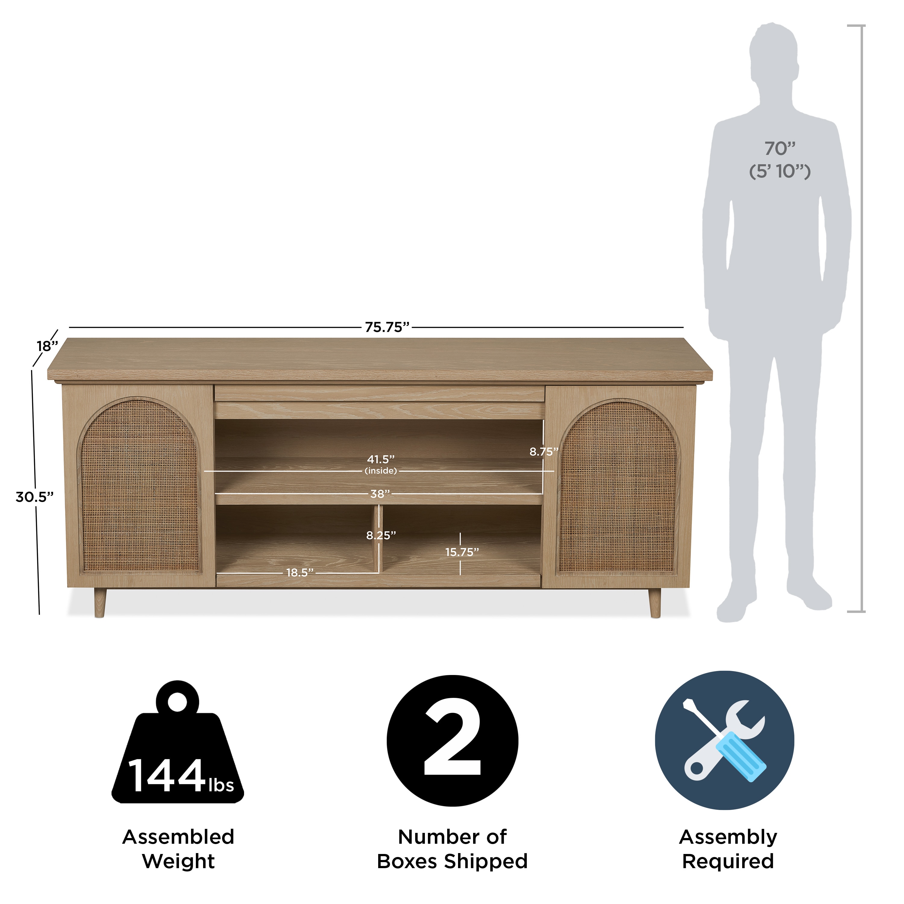 Dahlia 76" White Oak TV Stand with Fireplace and Cabinet