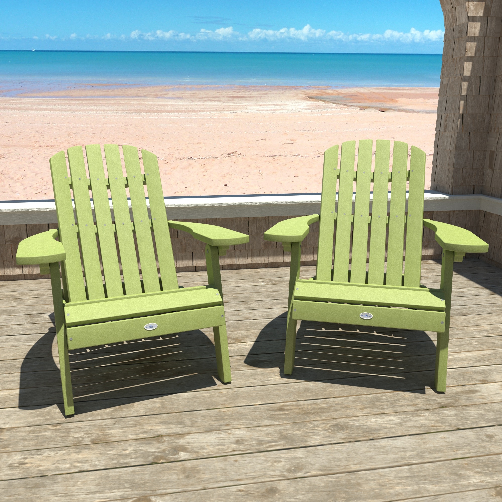 highwood BV-KT2CHL101-PGR Cape Set of 2 Palm Green HDPE Frame Stationary Adirondack Chair with Slat Seat