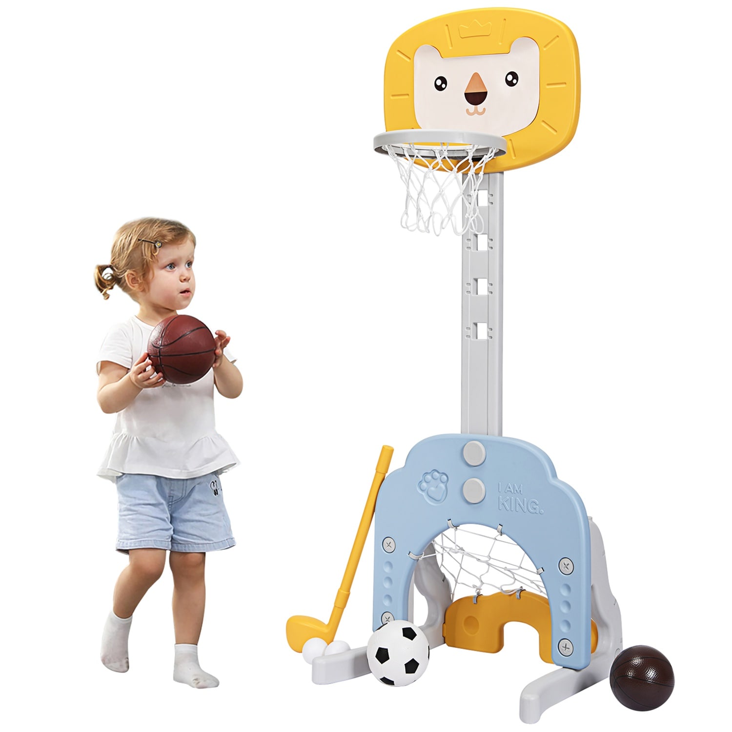 Costway CSHY000572 3-in-1 Kids Basketball Hoop Set Adjustable Sports Activity Center with Balls Yellow