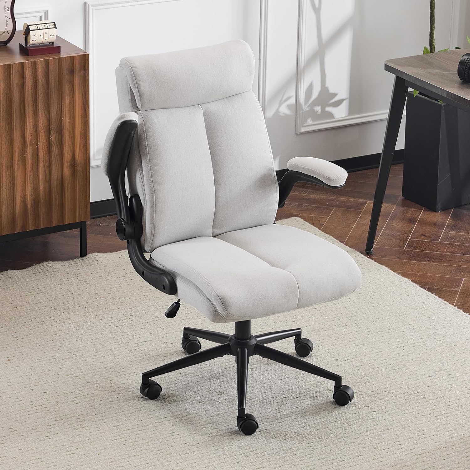 VINGLI G98000772 Rolling Ergonomic Office Desk Chair with Padded Flip up Arms  360  Swivel High Back Executive Computer Chair with Wheels for Game Home Small Space  Study Room  Reading Room  Linen Light Grey