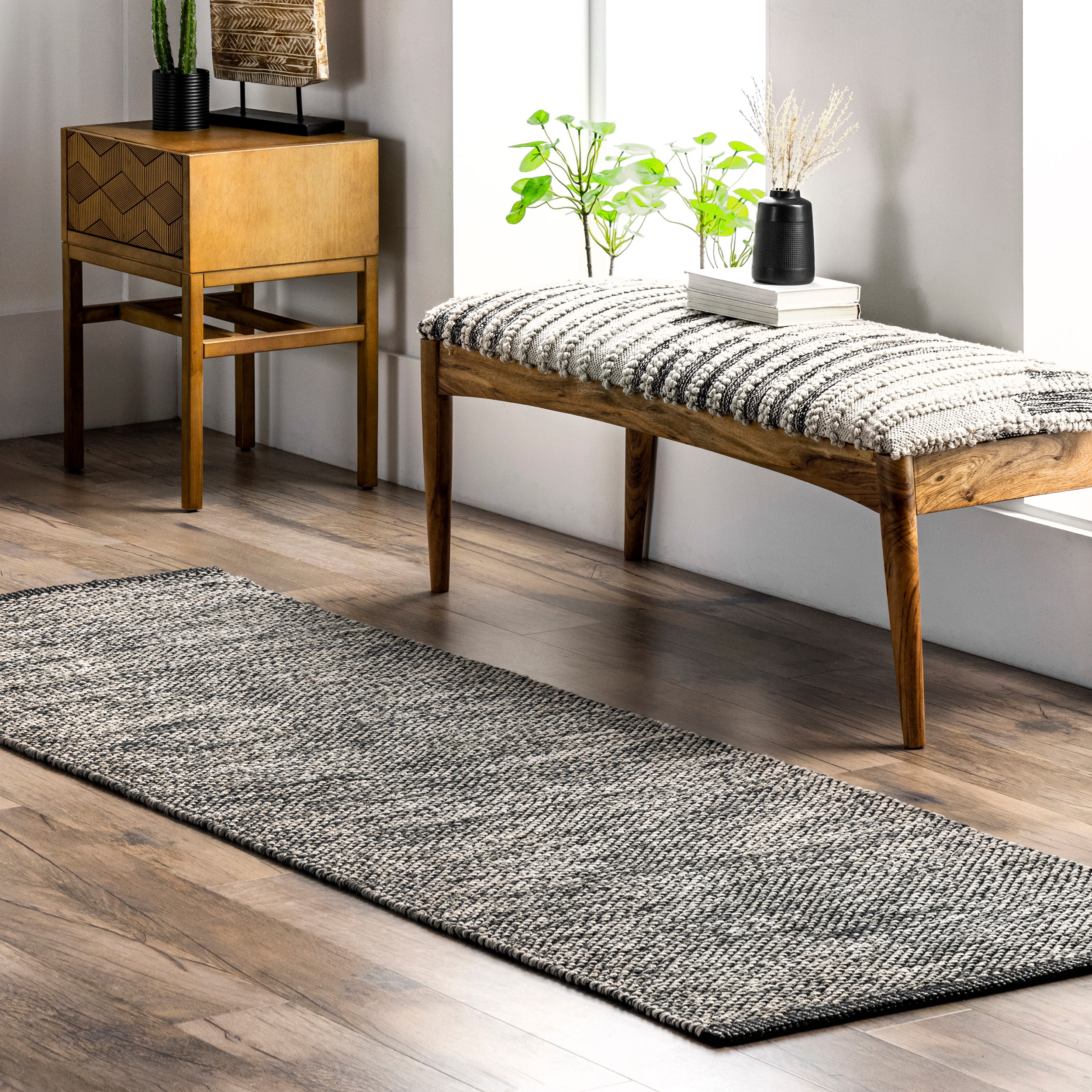 nuLOOM JASG01C-2608 Wisniewski 2 x 8 (ft) Cotton Gray Rectangular Indoor Solid Runner rug