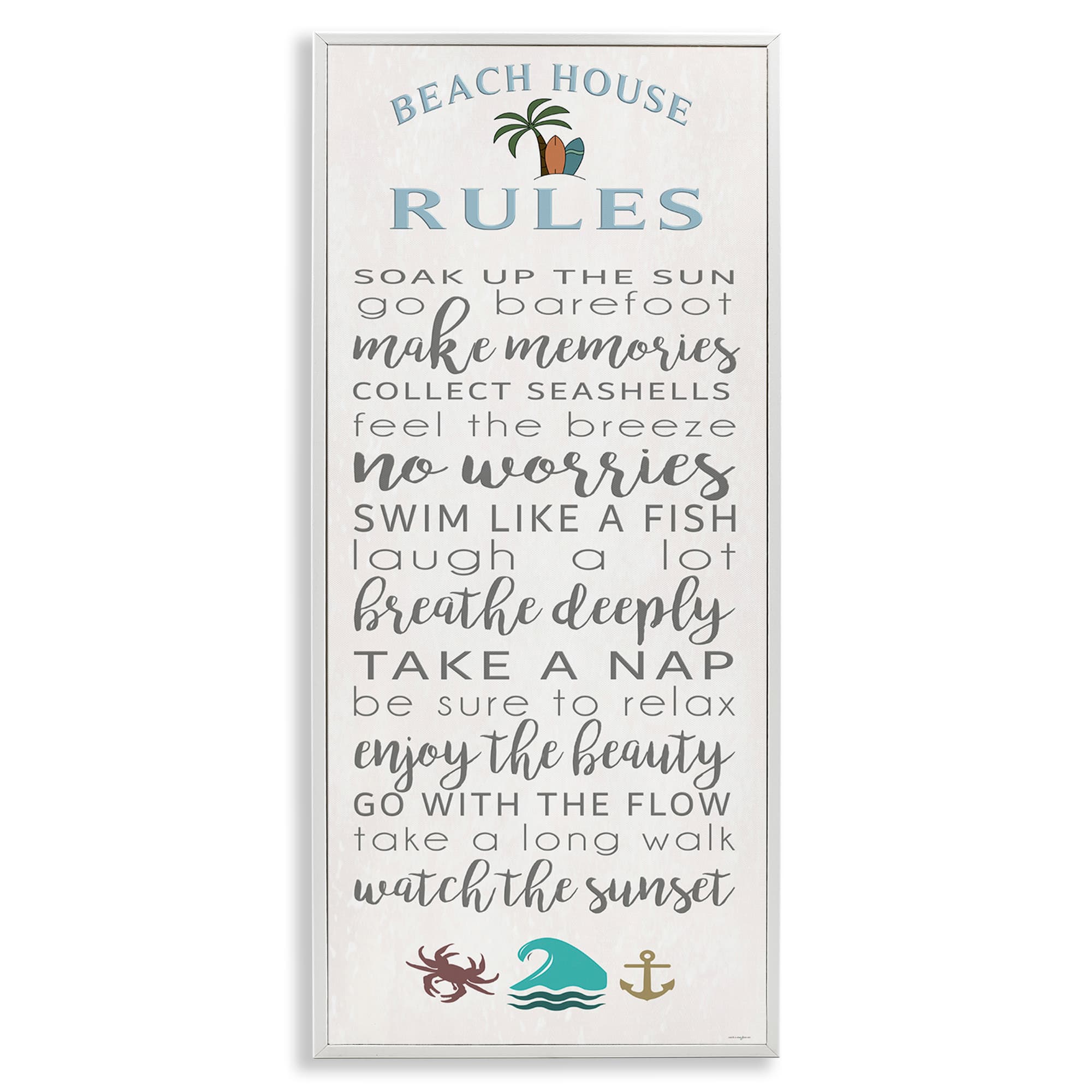 Stupell Industries BT-560-WFR-10X24 Fun Activities Beach House Rules Framed Giclee design by Seven Trees Design