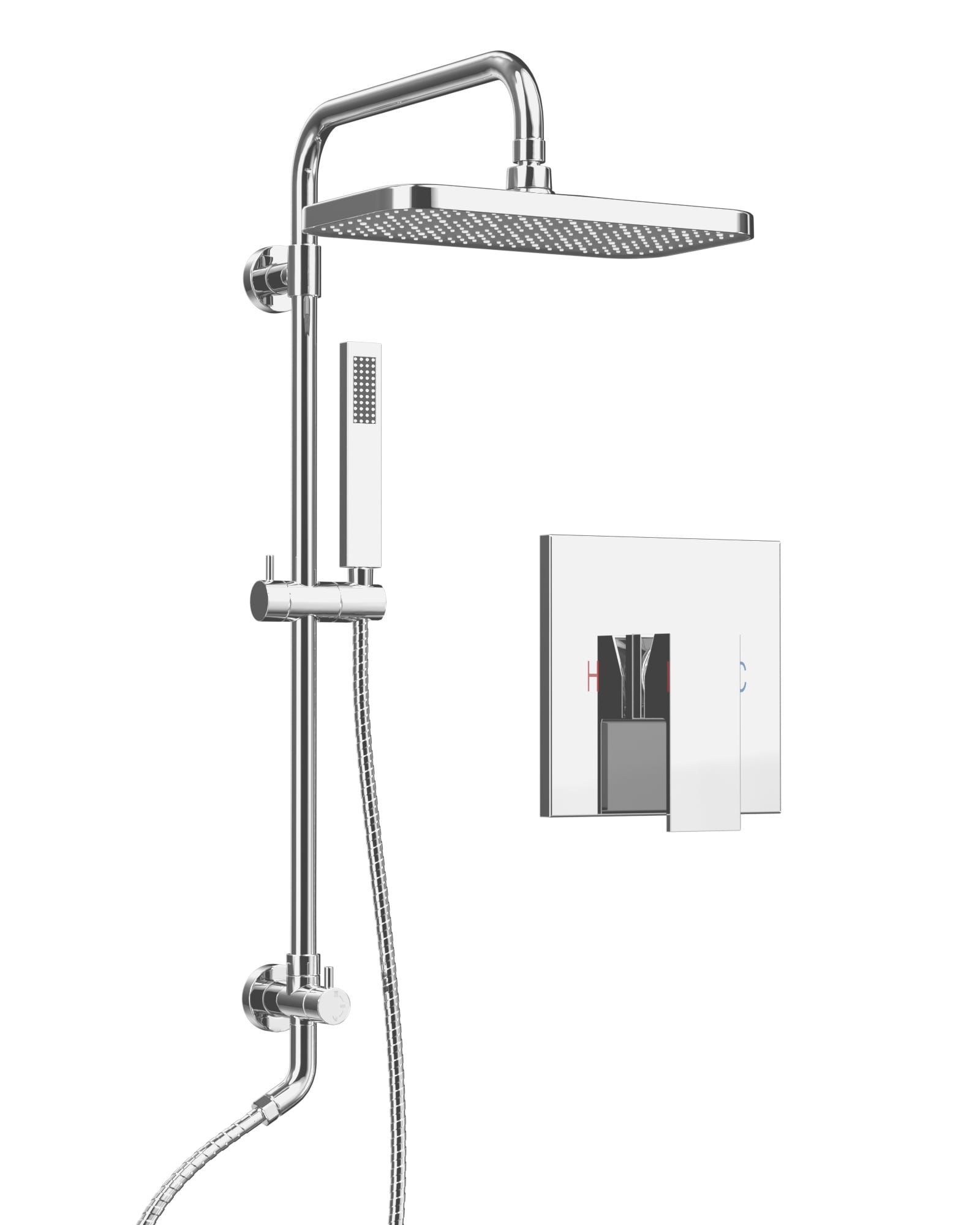 YAWWALK 3-Spray Rectangle High Pressure Wall Bar Shower Faucet System 2.5 GPM in Chrome(Thermostatic Valve Included)