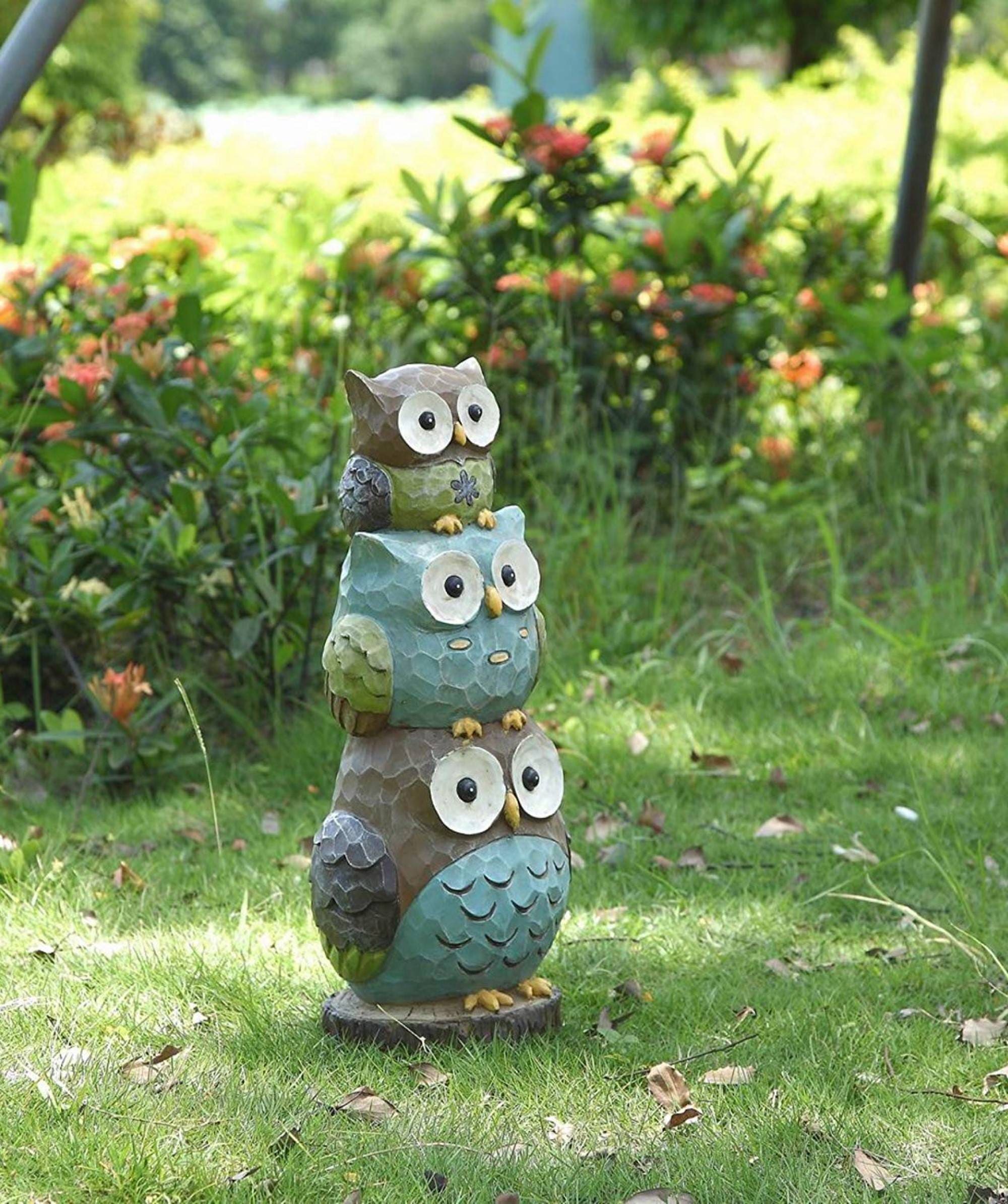 Stacked Owls Polyresin Garden Statue, 17.75 Inches