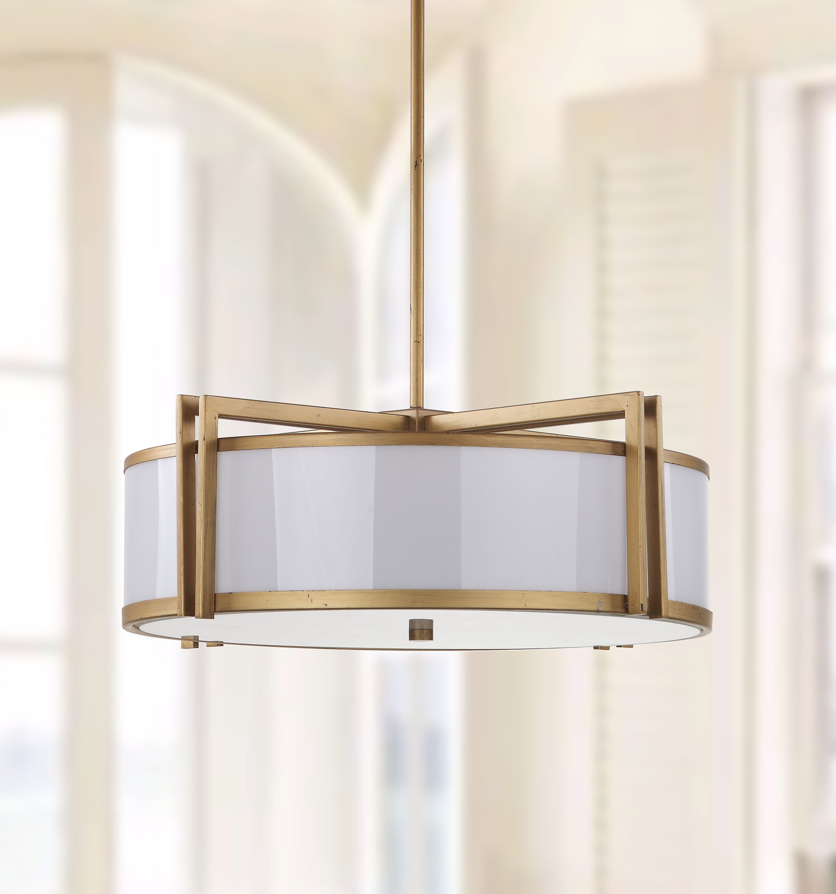 Elegant Contemporary 21" Gold and Gray Drum Pendant Light