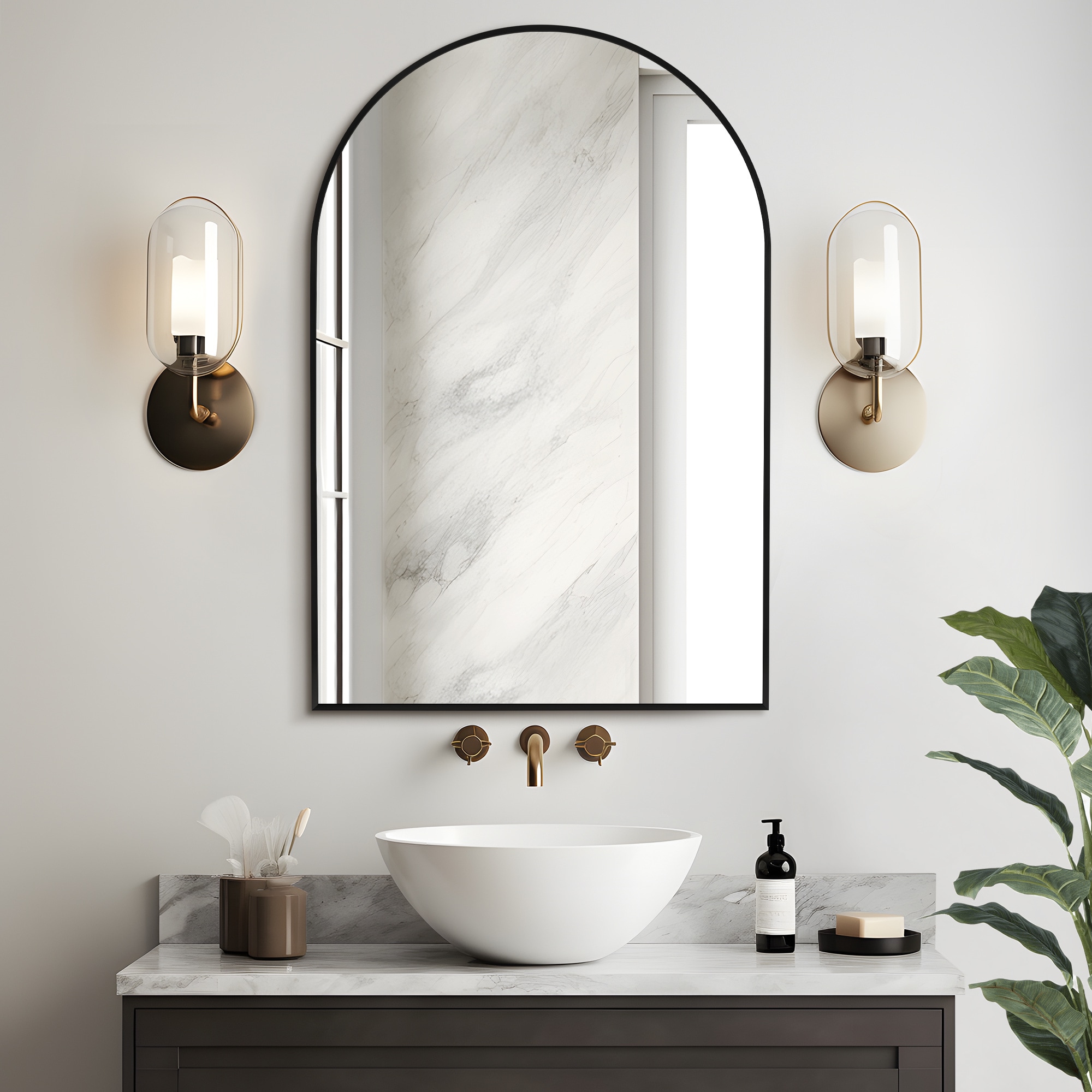 NeuType 24-in x 36-in Black Arch Framed Bathroom Vanity Mirror in the Bathroom  Mirrors department at