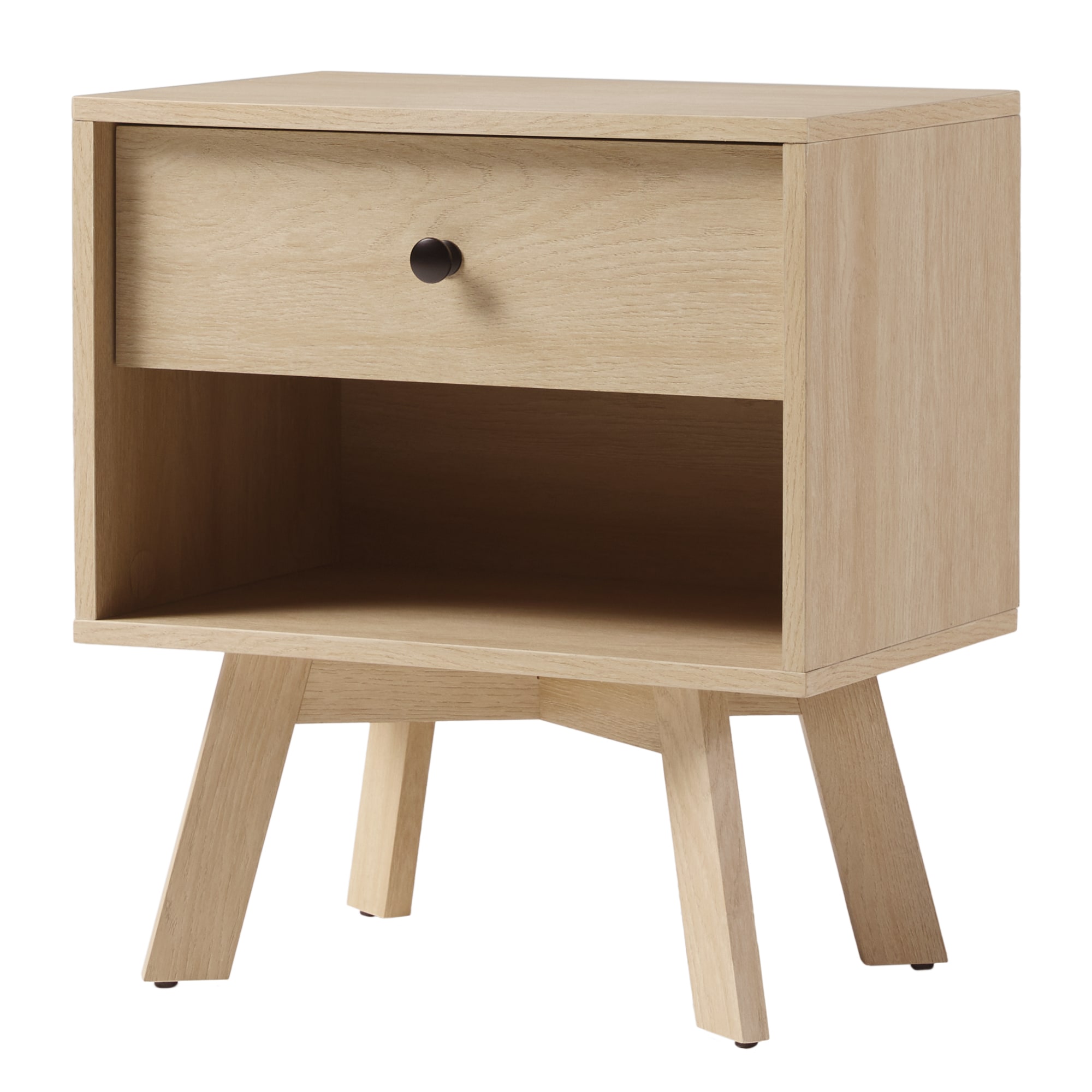 LOVMOR SF-M-B185P168890 MidCentury Modern Minimalist 1Drawer Nightstand – Coastal Oak