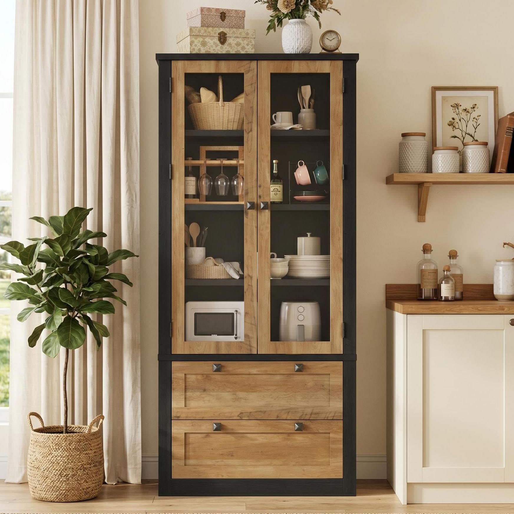 Assile Embossed Black and Warm Brown Tall Storage Cabinet #FOXMHIGMTF2