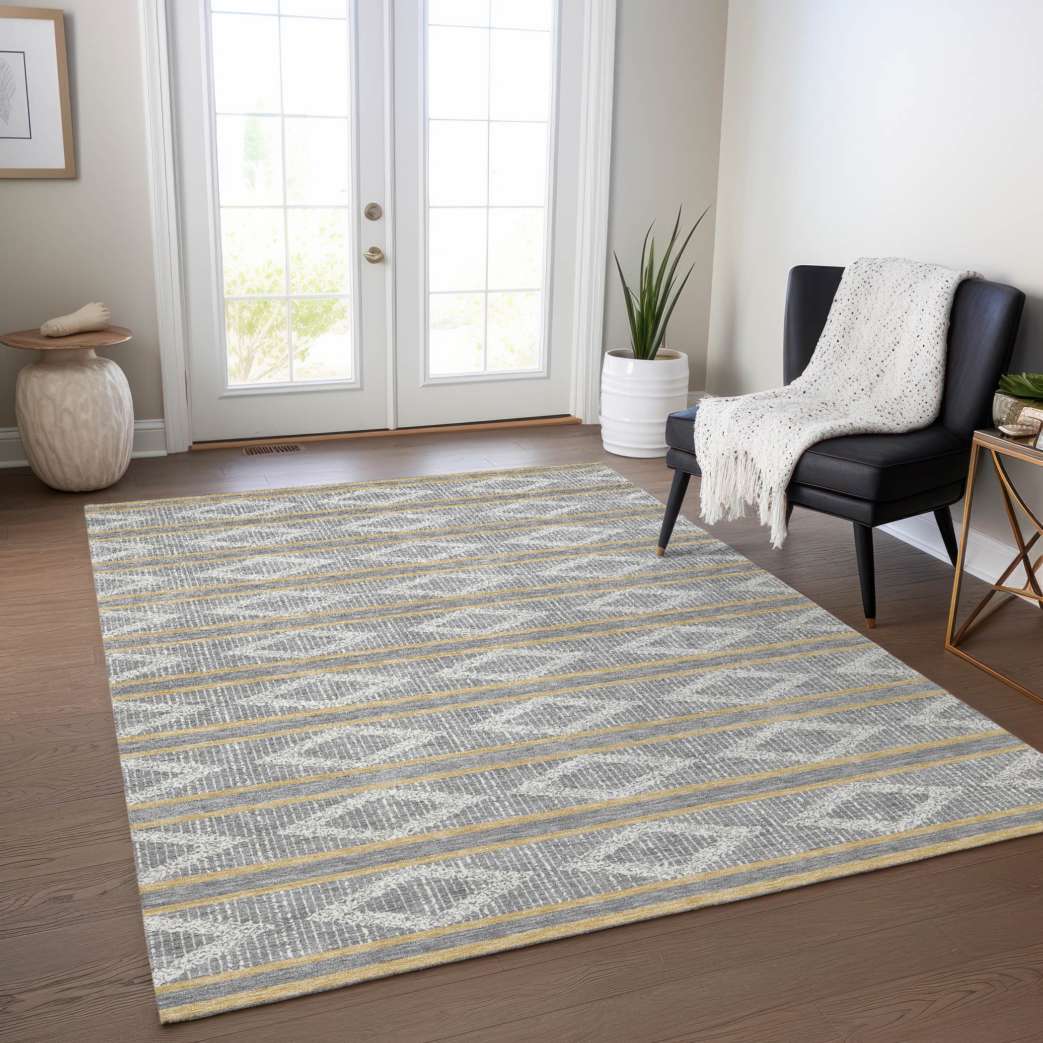 Addison Rugs ACN1029GY5X8 Chantille ACN1029GY 5 x 7 (ft) Polyester Gray Rectangular Indoor/Outdoor Geometric Machine washable Area rug