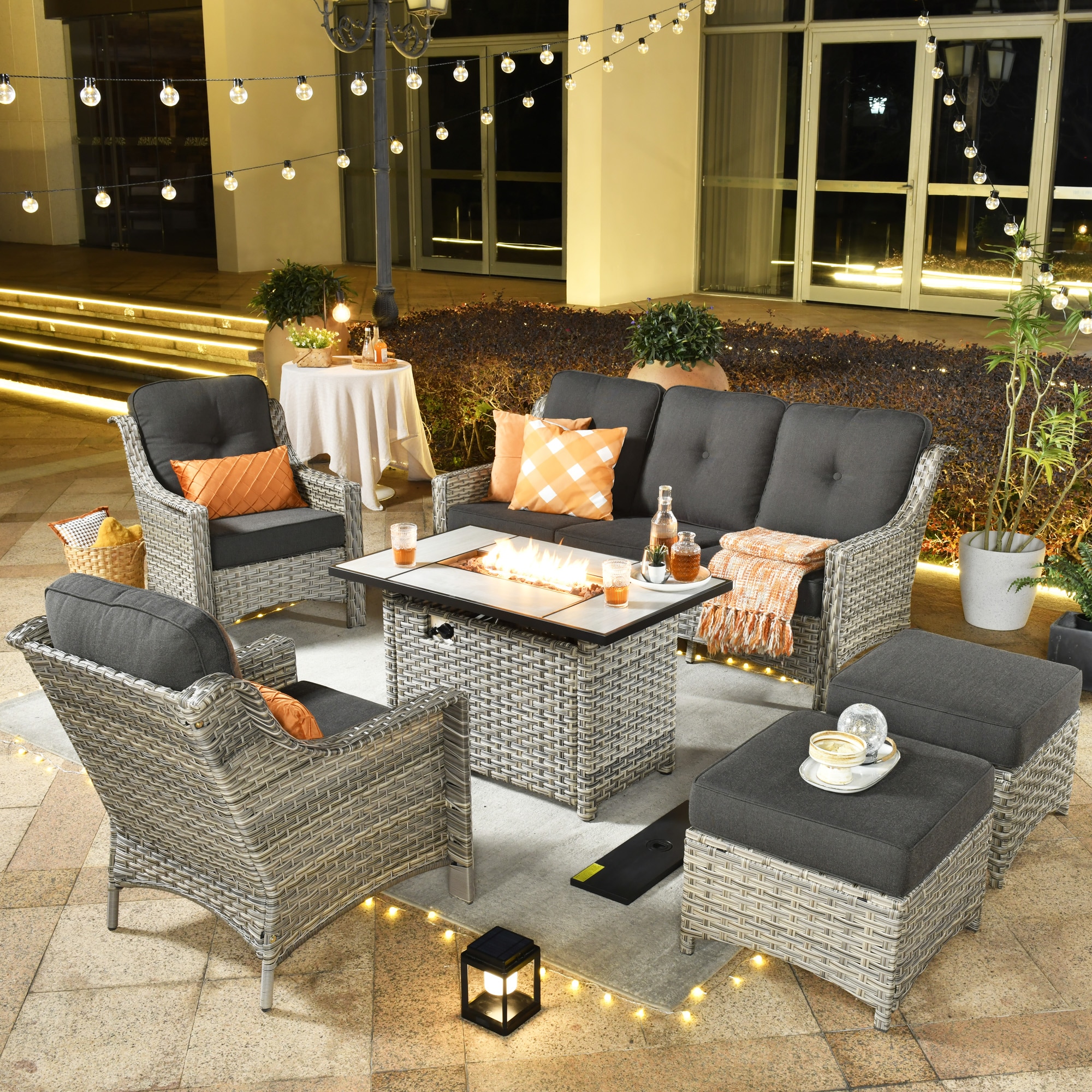weaxty HMBCFP-PAD106 Aireno 6 -Piece Wicker Patio Sofa Conversation Set with Black Cushions
