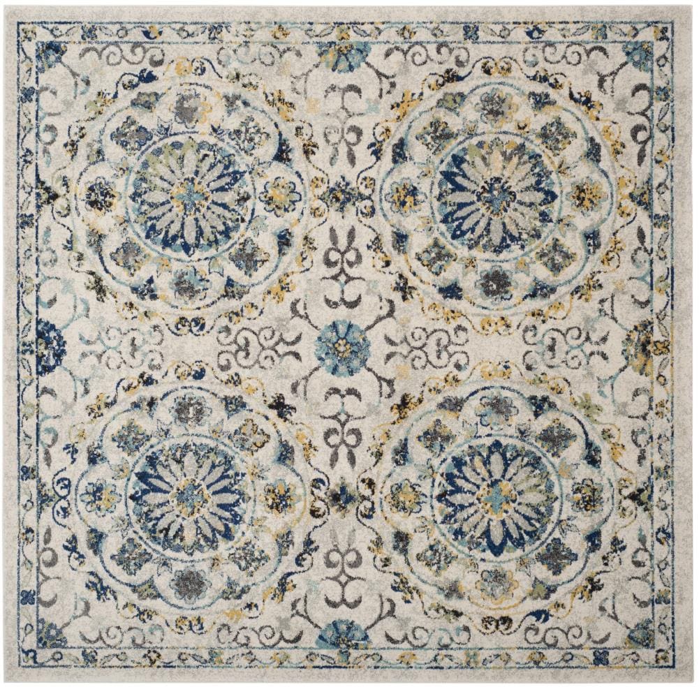 Safavieh EVK252C-7SQ Evoke Groome 7 x 7 (ft) Loomed Synthetic Ivory/Blue Square Indoor Medallion Bohemian/Eclectic Area rug