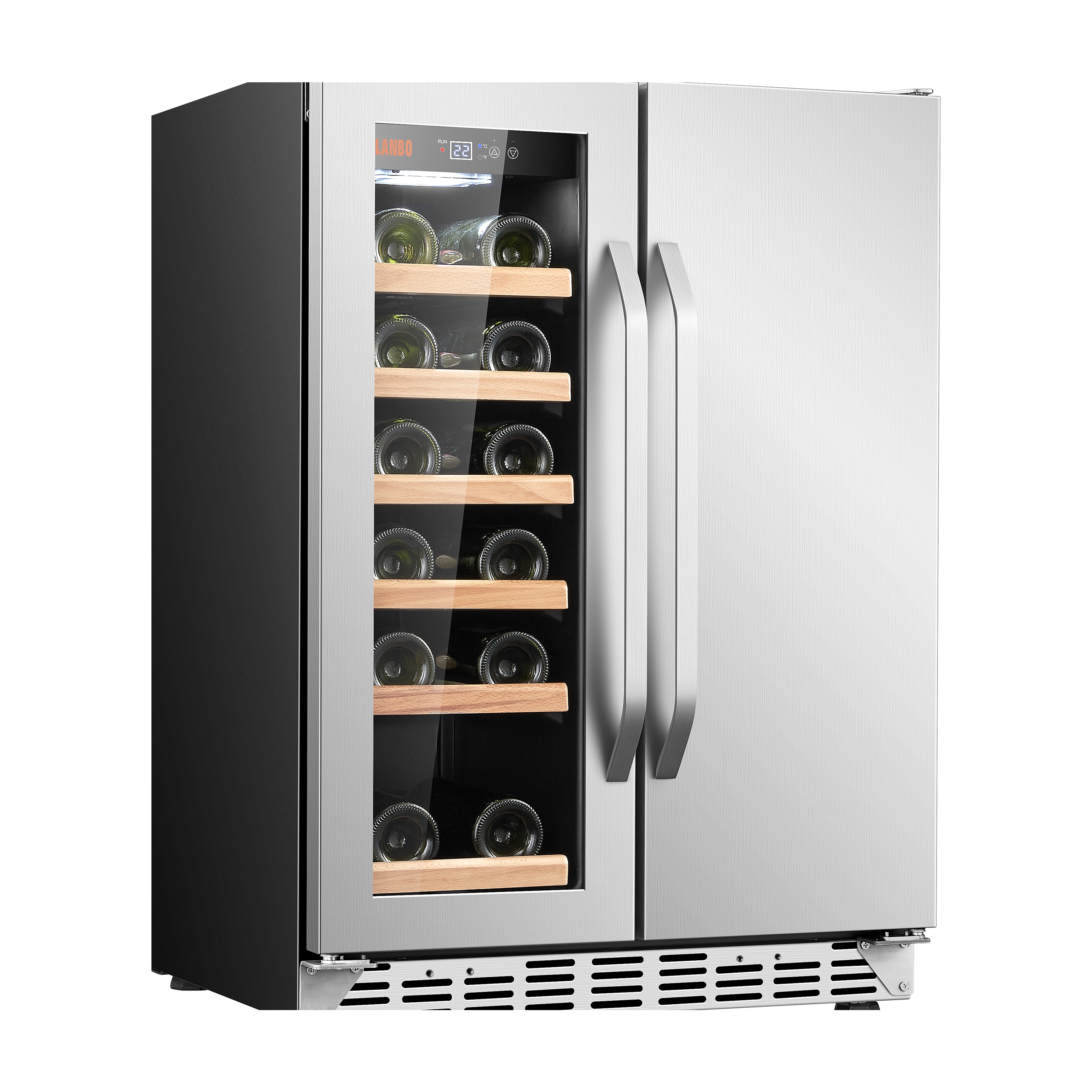 LANBO LB36BAA 23.4-Inches W 18 -Bottles Black, stainless steel Dual Zone Cooling Built-in/Freestanding Indoor Wine Cooler
