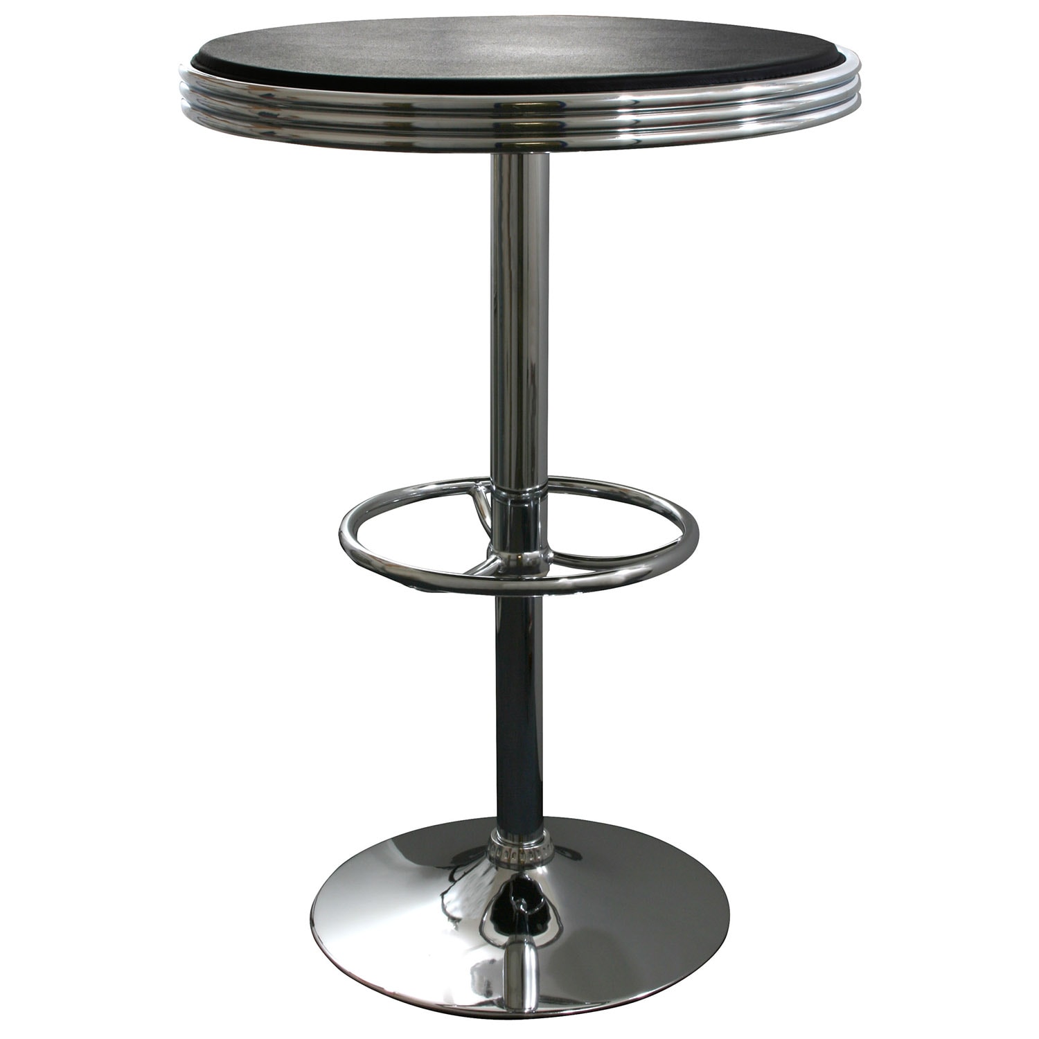 AmeriHome SFTABLE Polished chrome/black Round Contemporary/Modern Adjustable Table, Composite with Polished chrome Steel Pedestal Base 25.0-in L x 27-in H