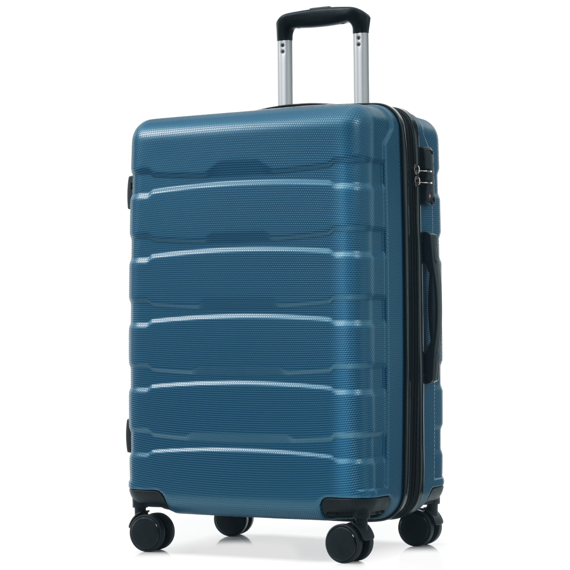 LIVACA - 28 inch Blue ABS Hardshell Expandable Checked Luggage with Spinner Wheels and TSA Lock