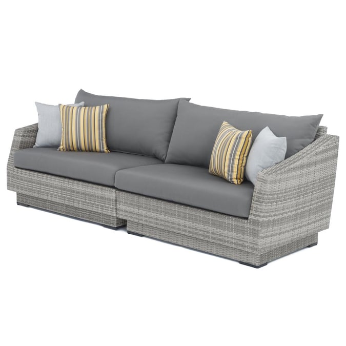 Rst Brands Cannes Wicker Outdoor Sofa, Weathered Gray Wicker Outdoor Furniture