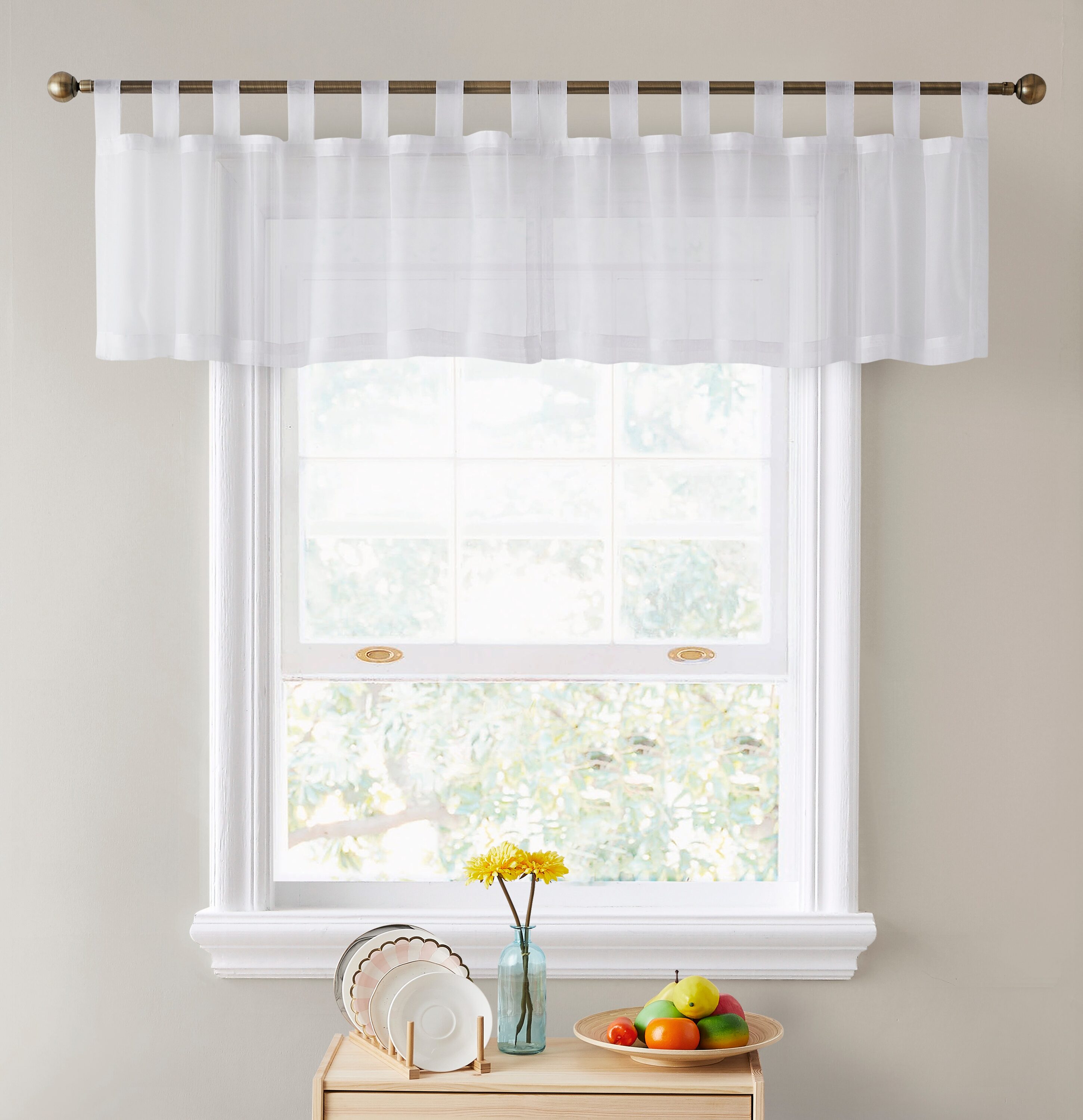 HLC.me SHR-TBTP-WHT18 18-Inches White Semi-sheer Rod pocket Curtain panel pair