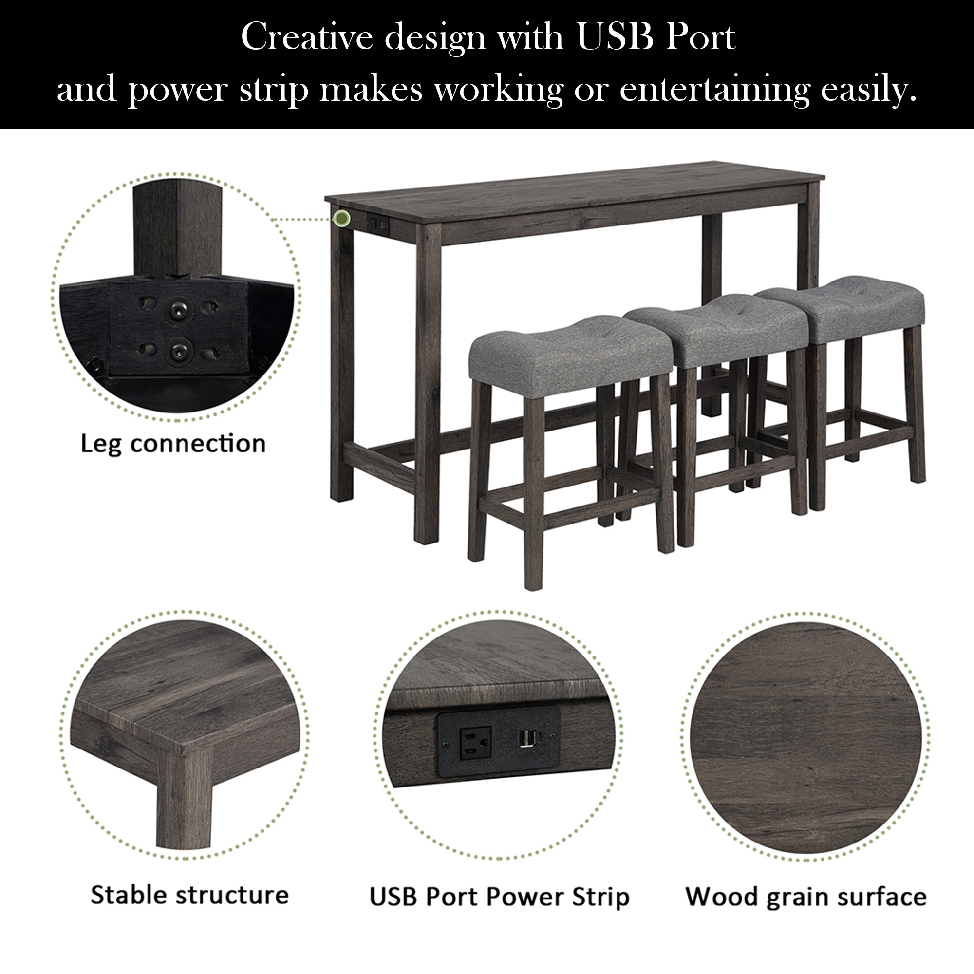 Hrinhom HC-N7014-DARK GRAY Dining-Sets - View #4