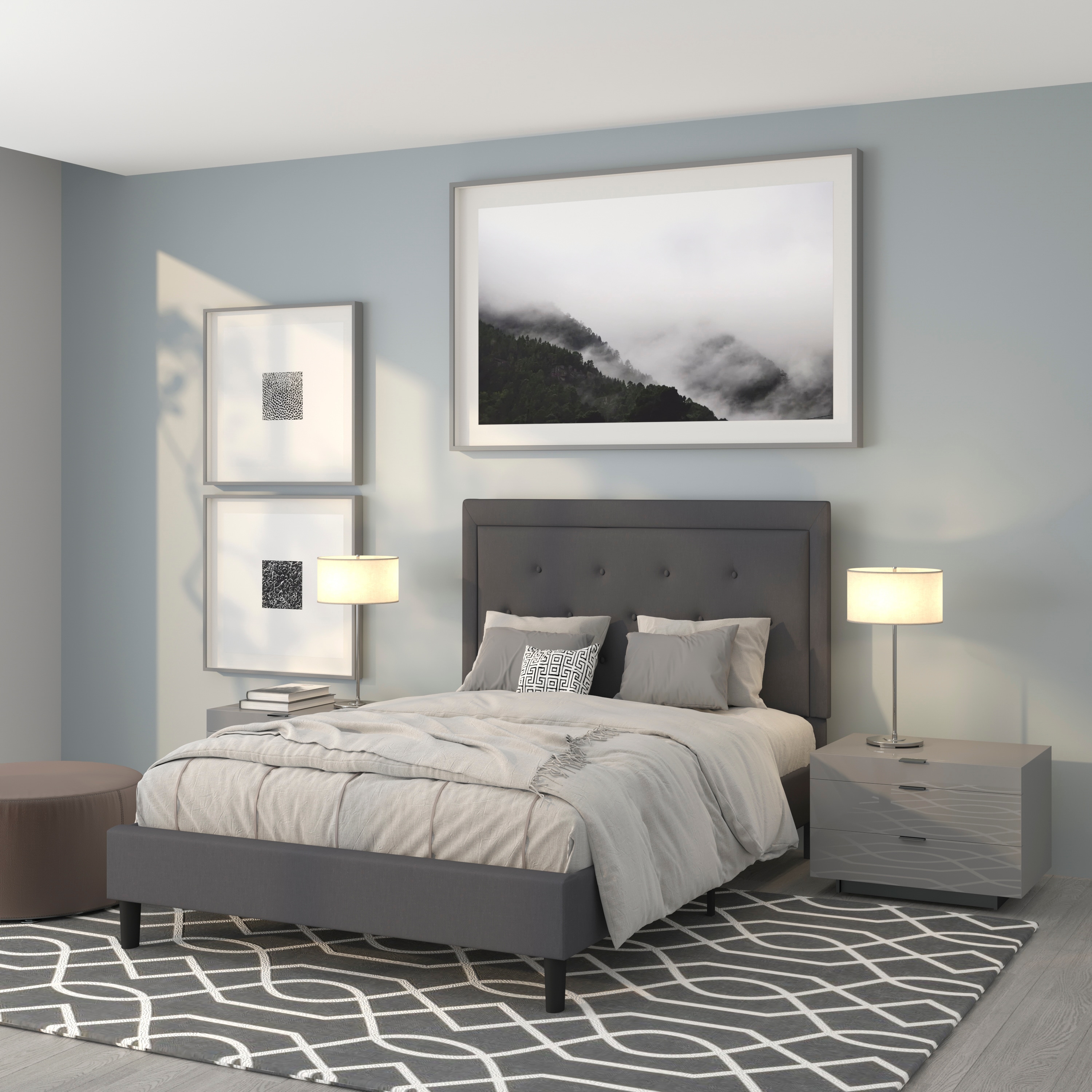 Flash Furniture 889142227311 Roxbury Dark Gray Full Upholstered Platform Bed