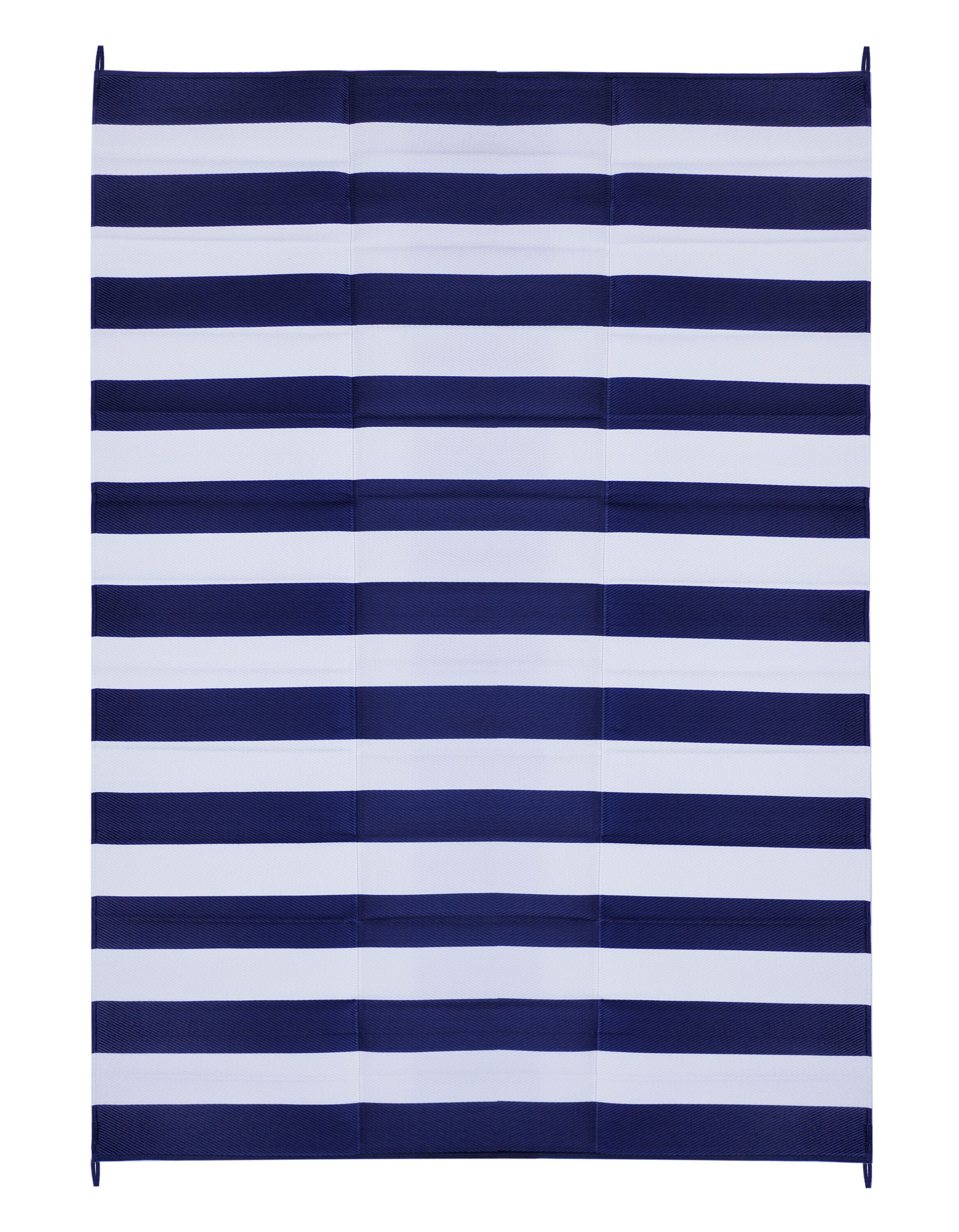 FH Home 657814893306 9 x 12 (ft) Flatweave Polypropylene Brittany Stripe - Blue White - Foldable Rectangular Indoor/Outdoor Stripe Mid-Century Modern Area rug