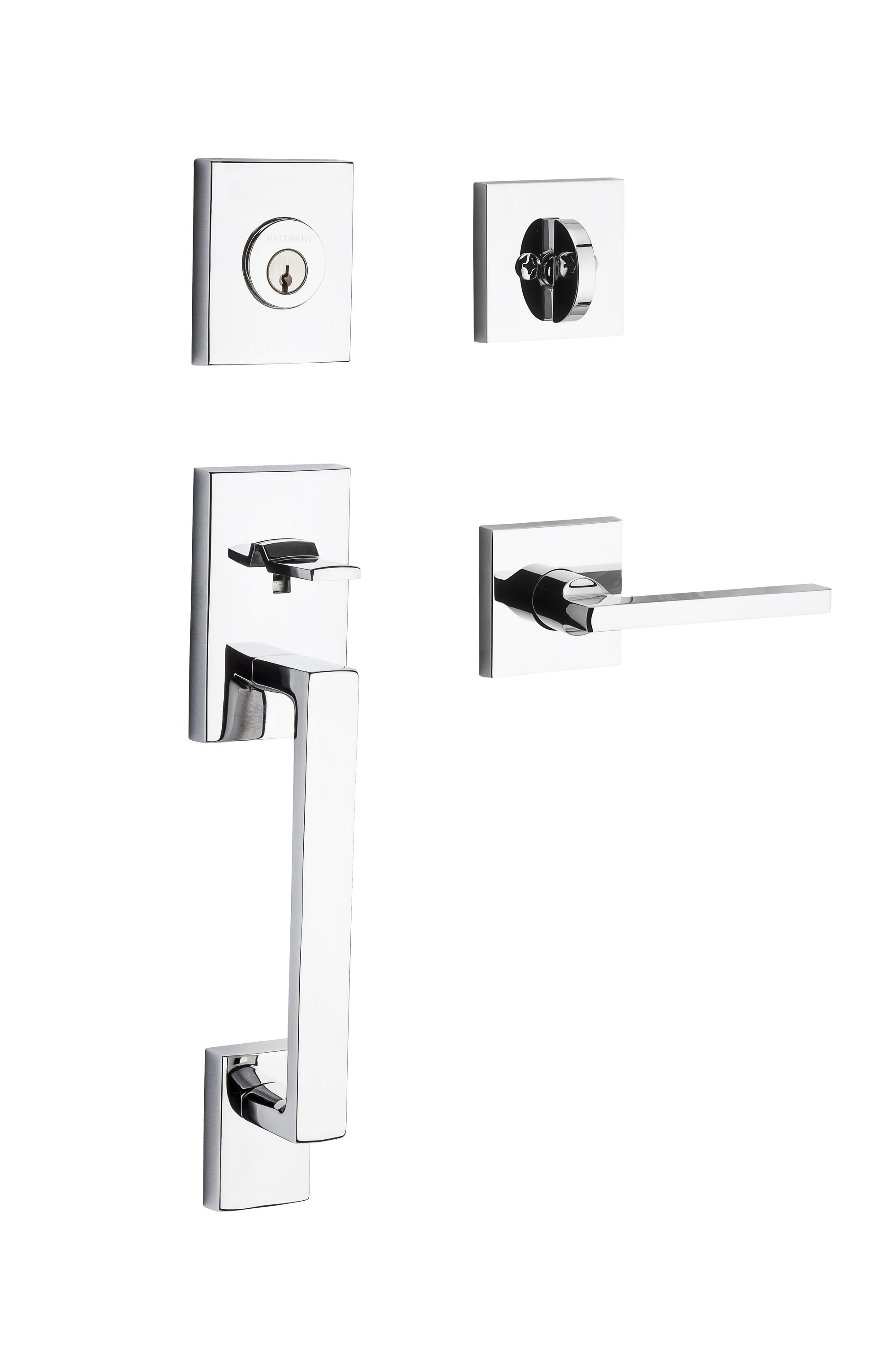 Bright Chrome Modern Single Cylinder Deadbolt Handleset