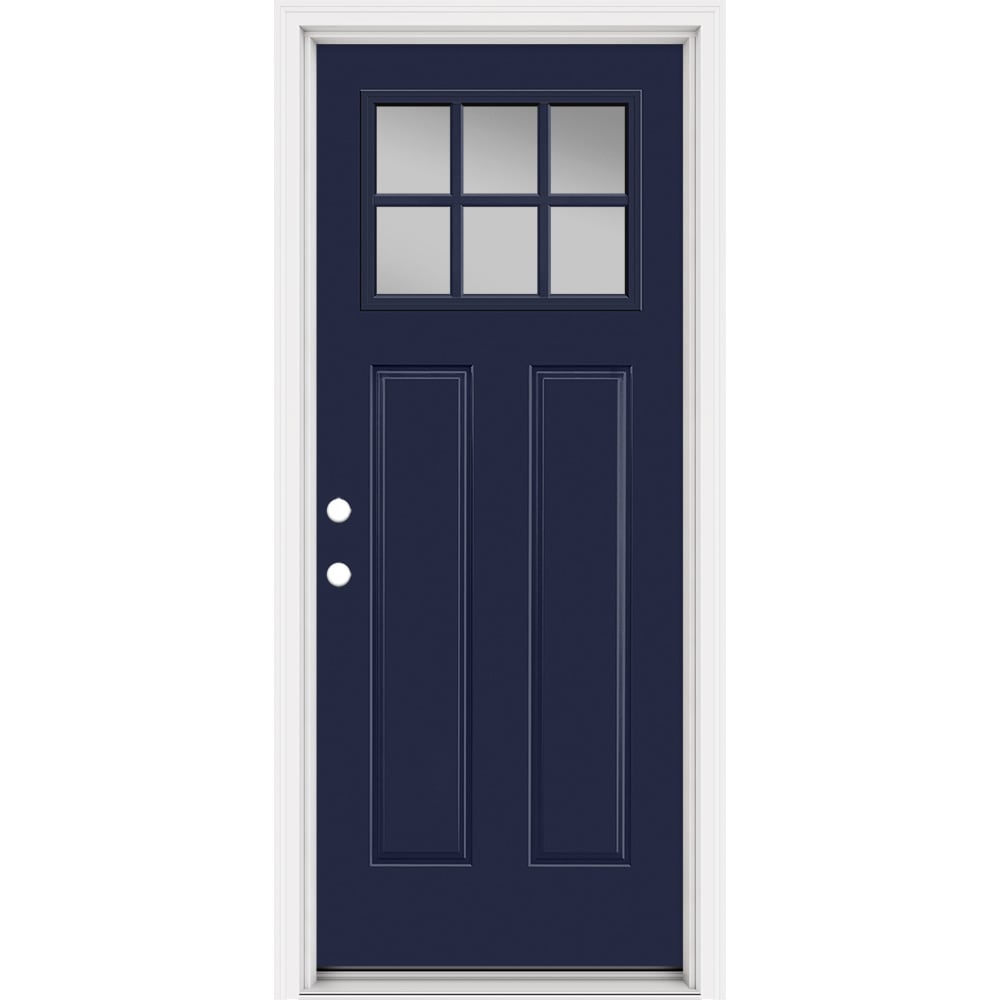 Masonite 321277 Steel Doors Series 32-in x 80-in x Steel No glass Left-hand inswing Eclipse Painted Prehung Front Door with Brickmould Insulating core