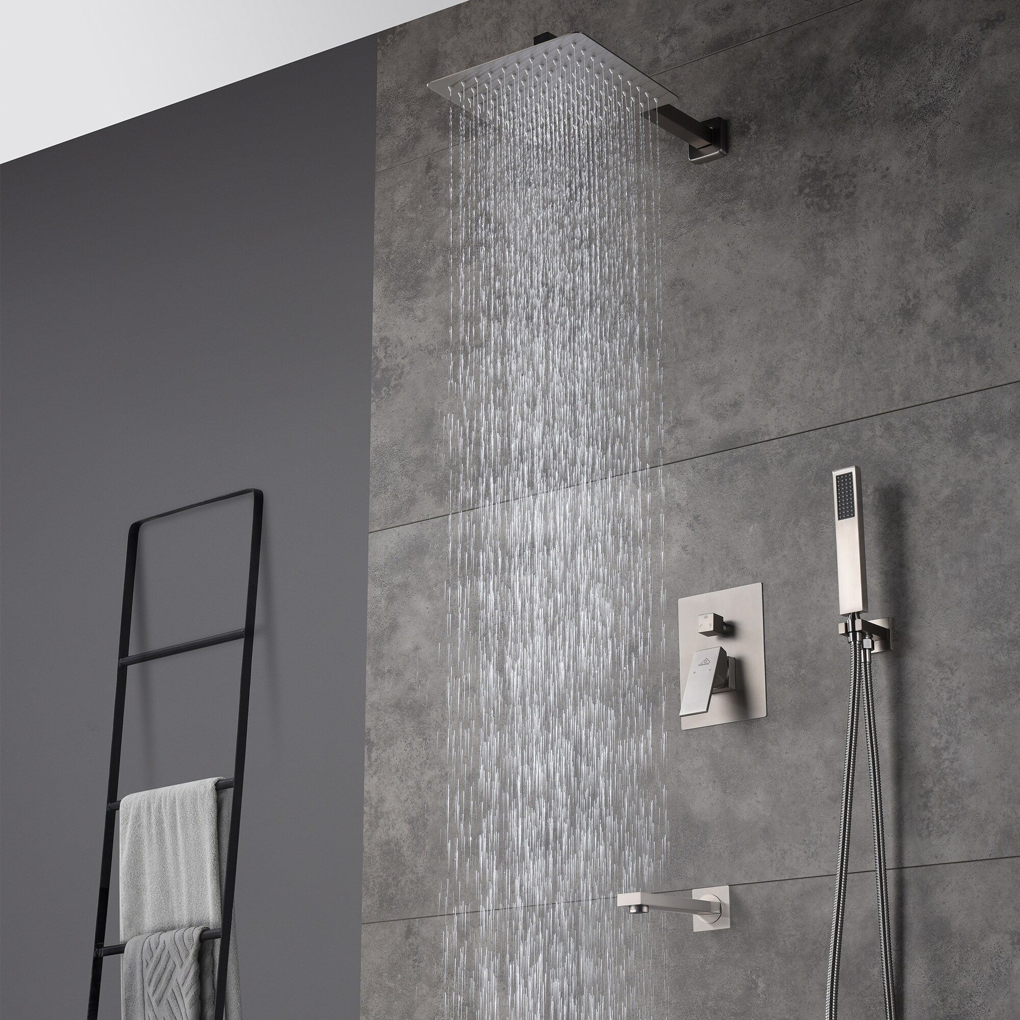 CASAINC Brush Nickel Dual Head Waterfall Built-In Shower System with 3 ...