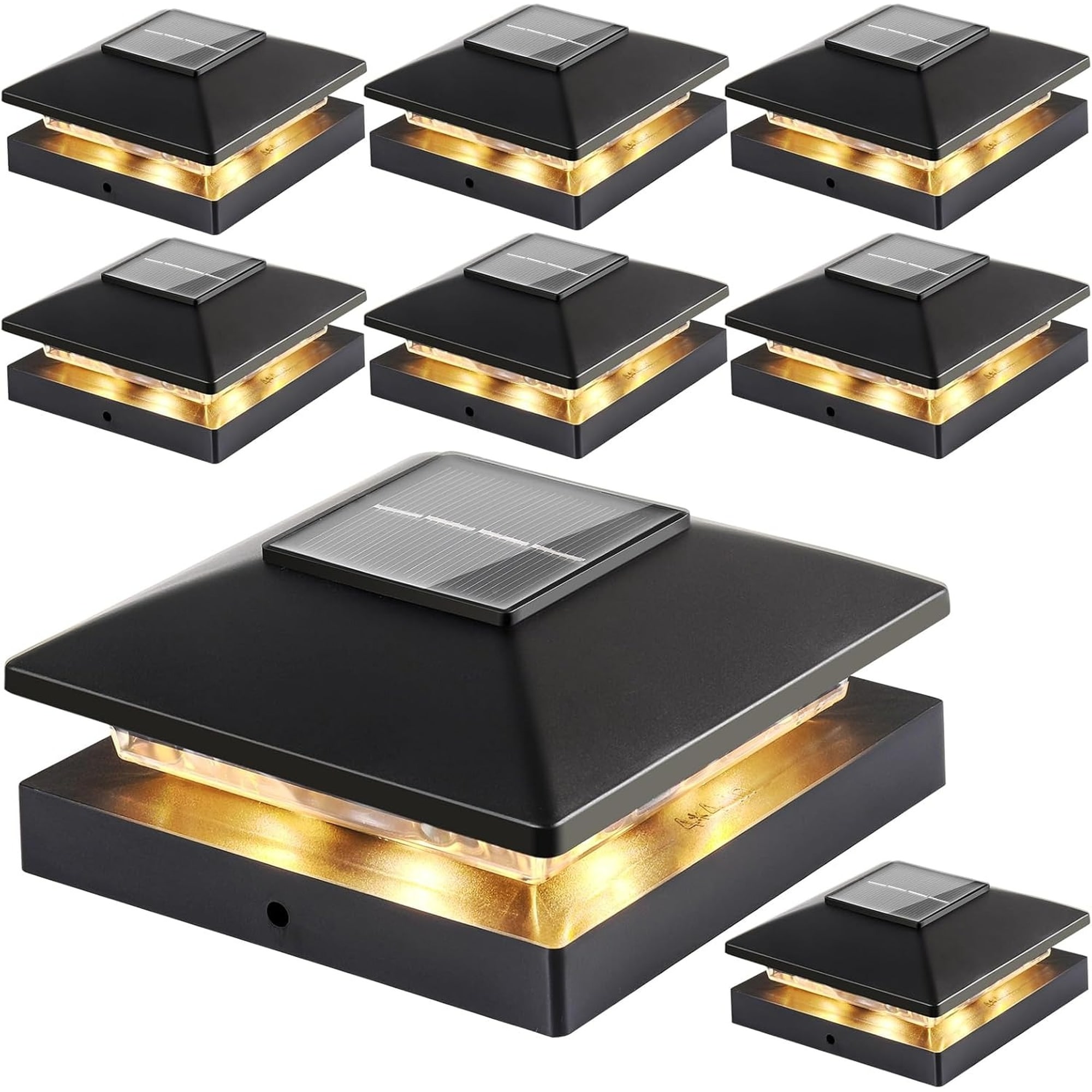 Wudkey 8-Pack Waterproof Black Warm White Solar Powered Post Cap Lights Fit 4x4 Wood Vinyl Posts