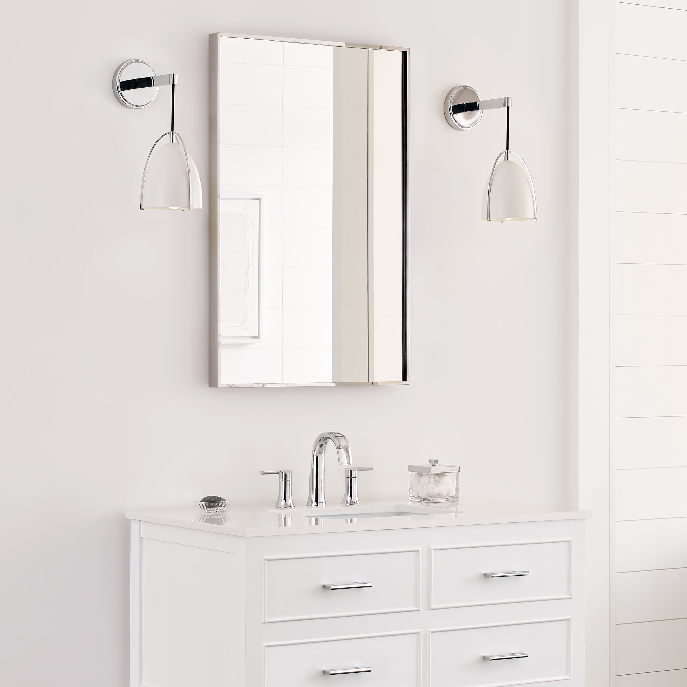 Chrome and Matte White Steel Single Bath Sconce