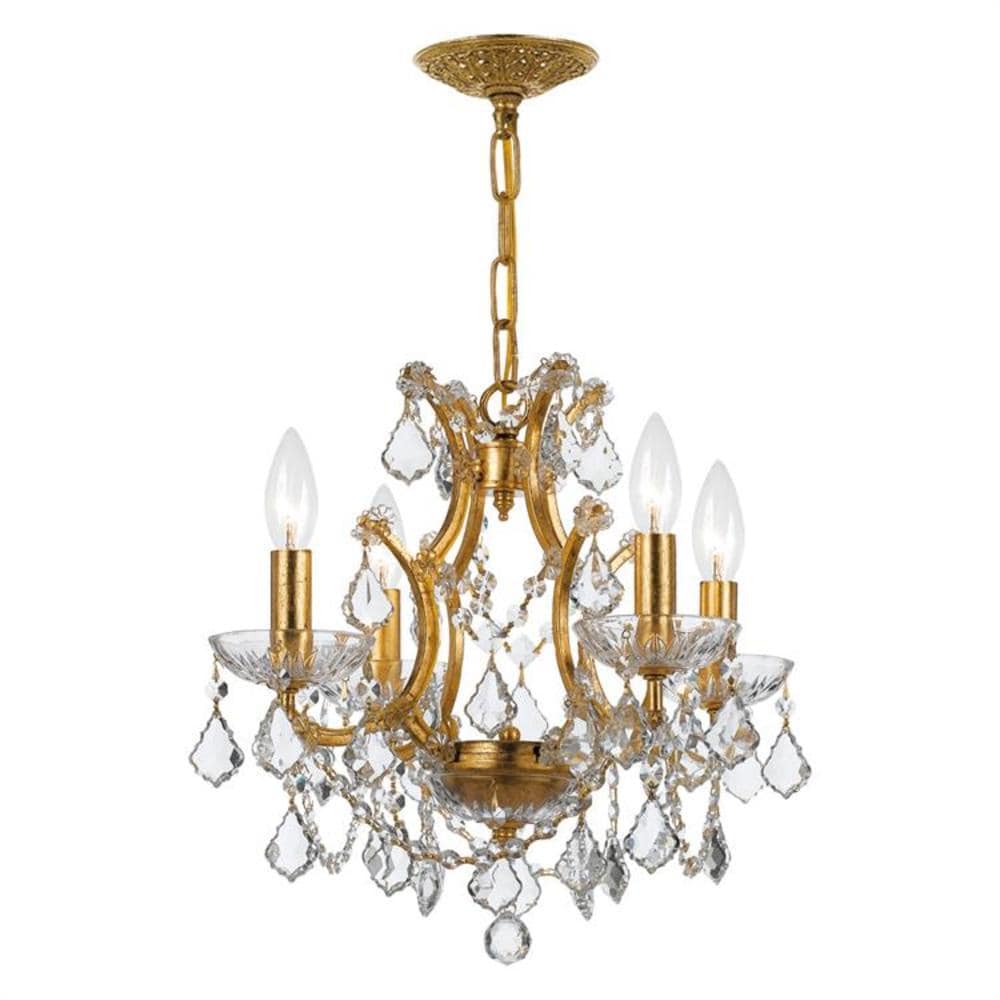 Antique Gold Mini Chandelier with Clear Swarovski Crystals, 4-Light