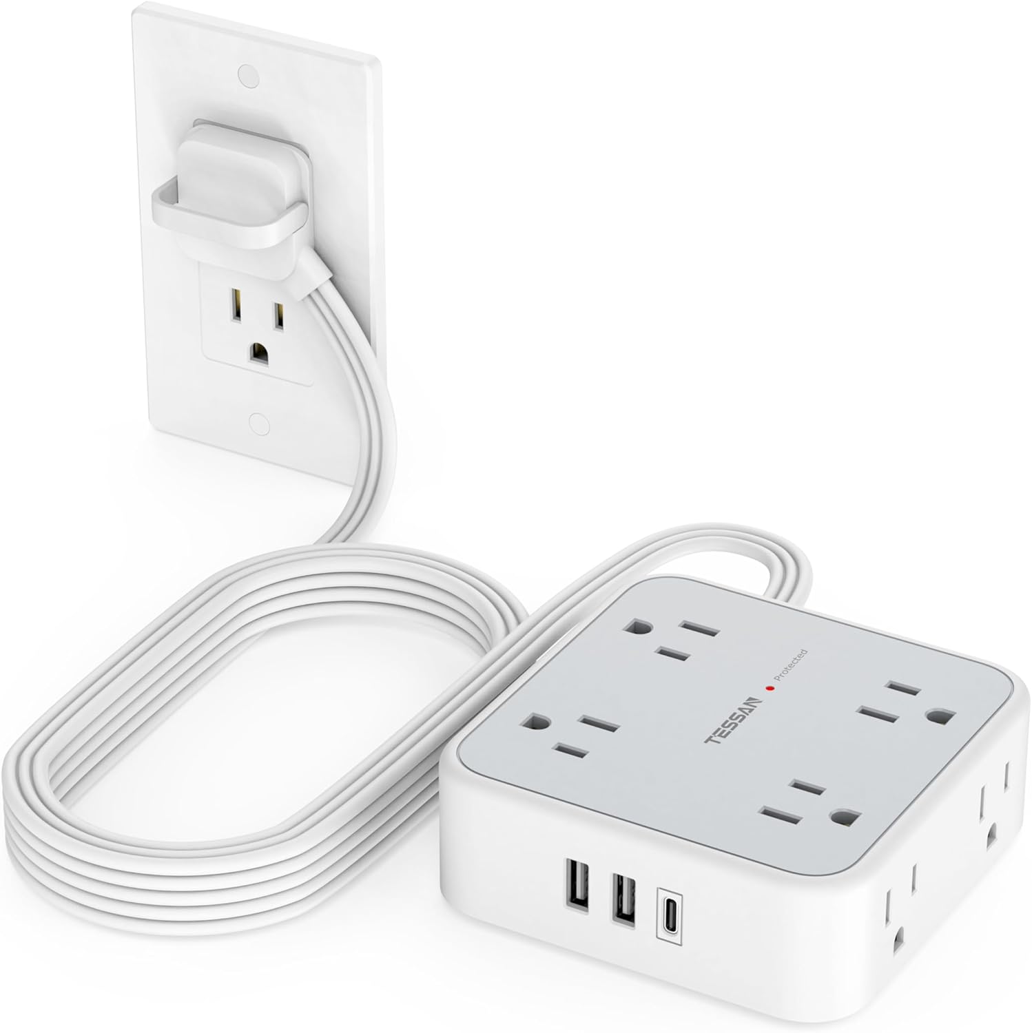 LENCENT Surge Protector Power Strip 10 ft Flat Plug with 8 AC Outlets 3 USB Ports 900 Joules Protection