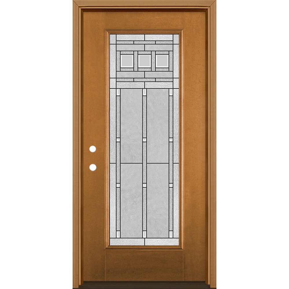 Masonite 1326900 Craftsman 36-in x 80-in Fiberglass Full Lite Right-Hand Inswing Oakcrest Stained Prehung Single Front Door with Brickmould Insulating Core