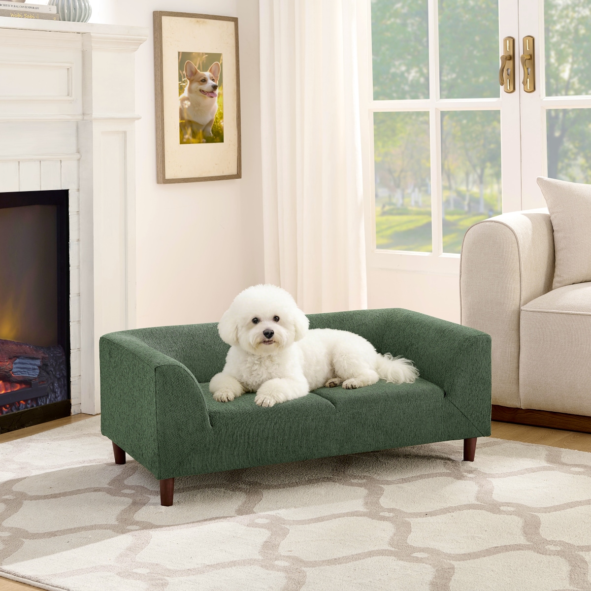 Streamdale Furniture Streamdale Modern Rectangular Pet Sofa with Backrest and Armrests - Olive Green