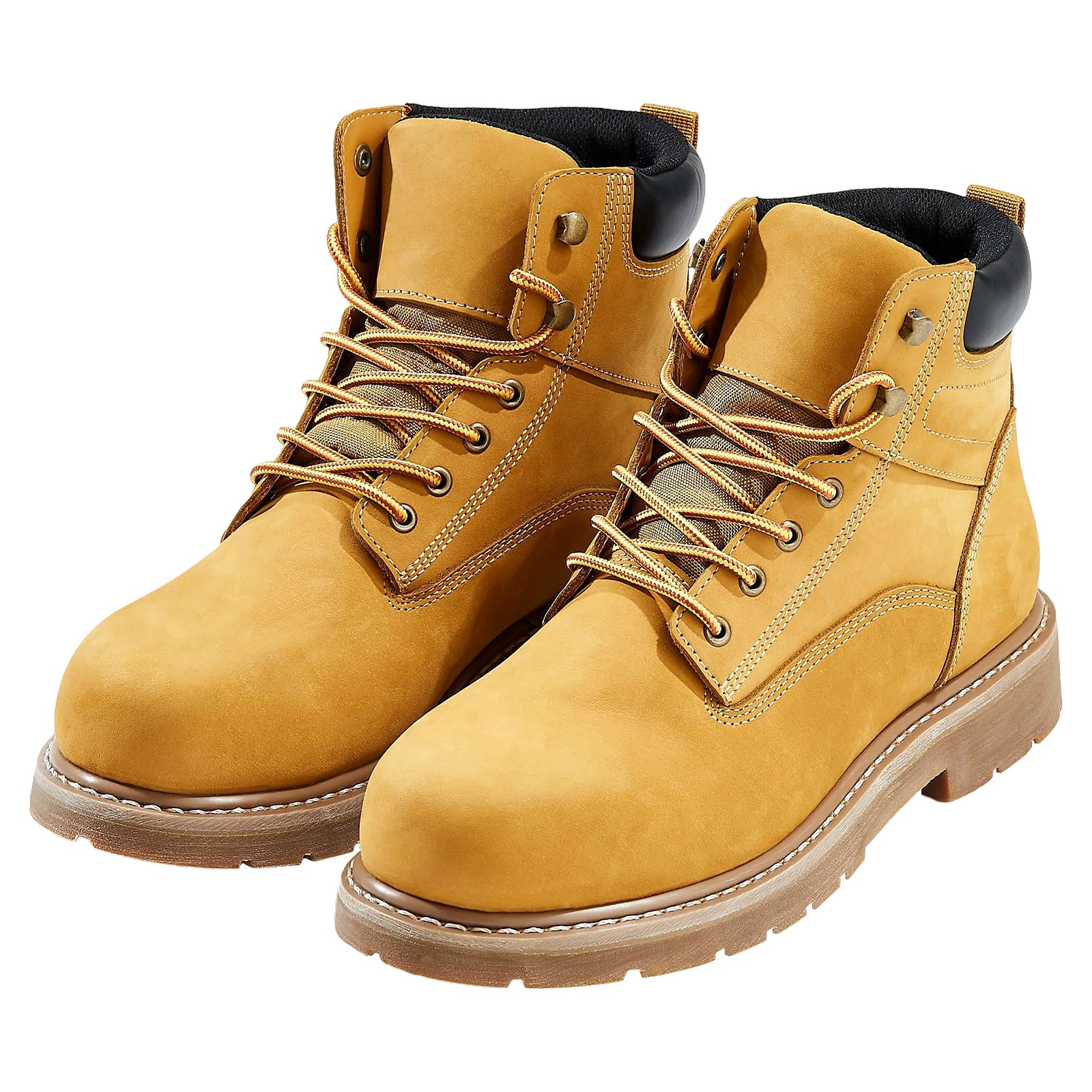 GIVIMO US Size 12 Men's Steel Toe Work Boots in Cowhide Leather with Reinforced Steel Cap Slip-Resistant Rubber Outsole Breathable Insole Water-Repelling Upper and 30000-Cycle Flex Tested Sole in Brownish Yellow for Construction Warehouse and Factory Work