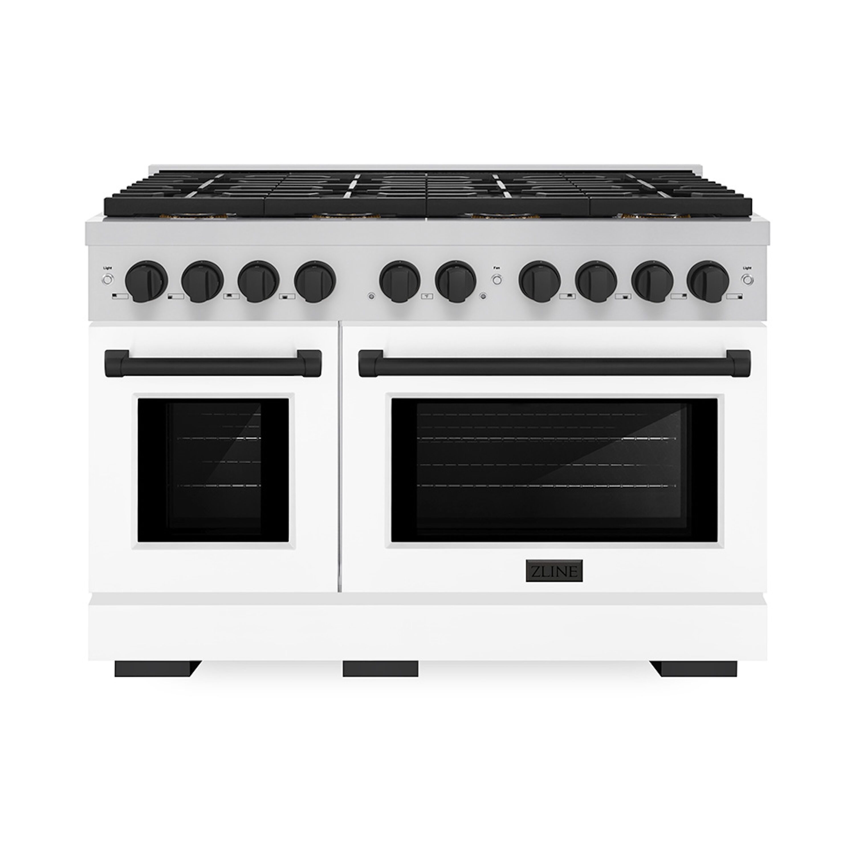 ZLINE KITCHEN & BATH PSDRZ-WM-48-MB Paramount 48-in 4.2-cu ft / 2.5-cu ft Convection Oven Freestanding Double Oven Dual Fuel Range ( Stainless Steel, White Matte Door, Matte Black Accents )