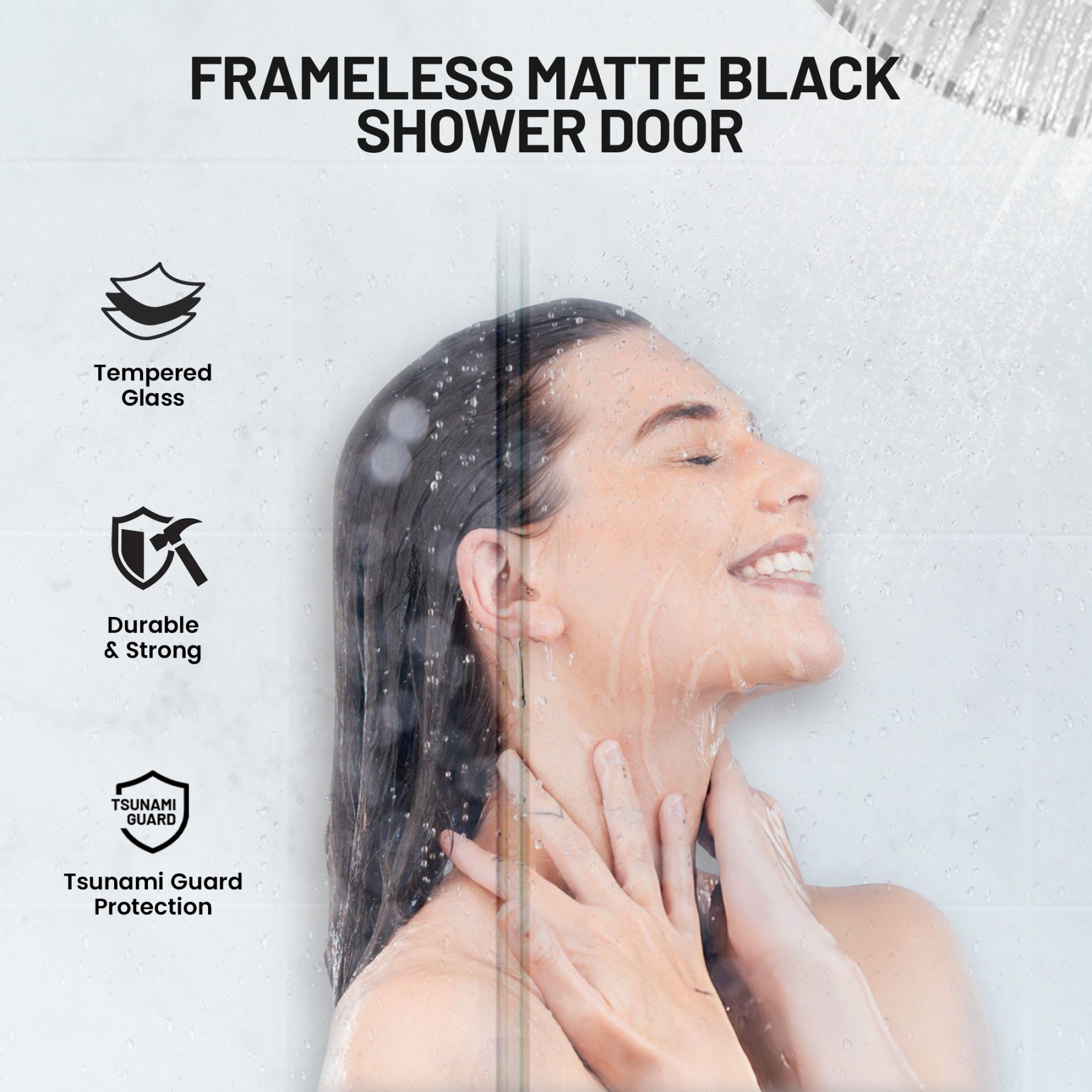 ANZZI Mountain Matte Black 60-in W x 76-in H Frameless Clear Glass
