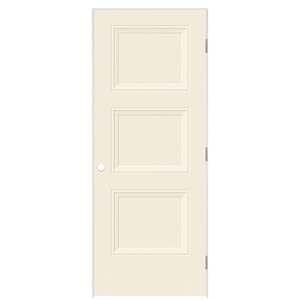 Masonite 1573309 32-in x 80-in Moonglow Solid core 3-panel square Left hand Smooth Prefinished Molded composite Flat Jamb Single Prehung Interior Door