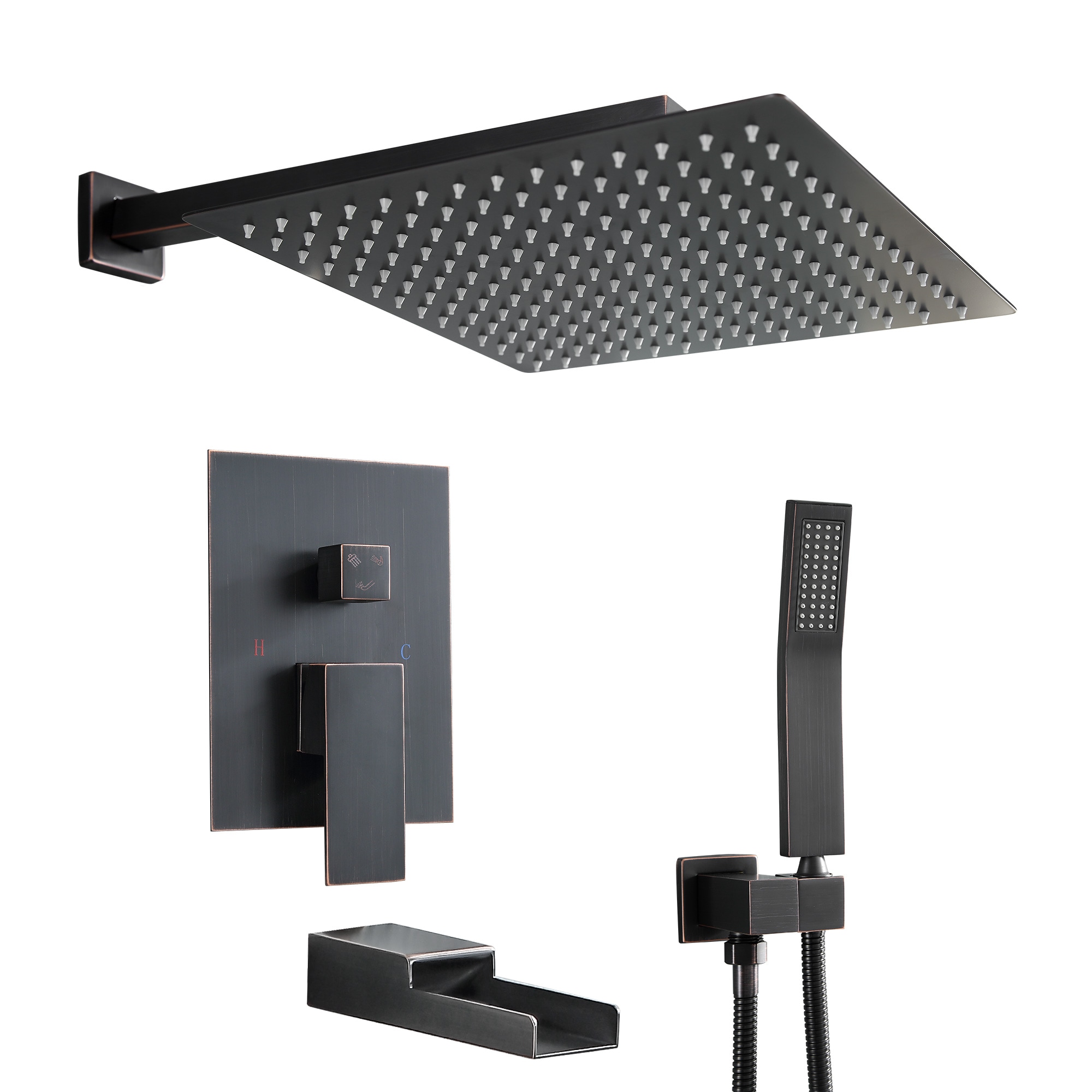 Clihome Shower System Oil Rubbed Bronze Dual Head Waterfall Built-In ...