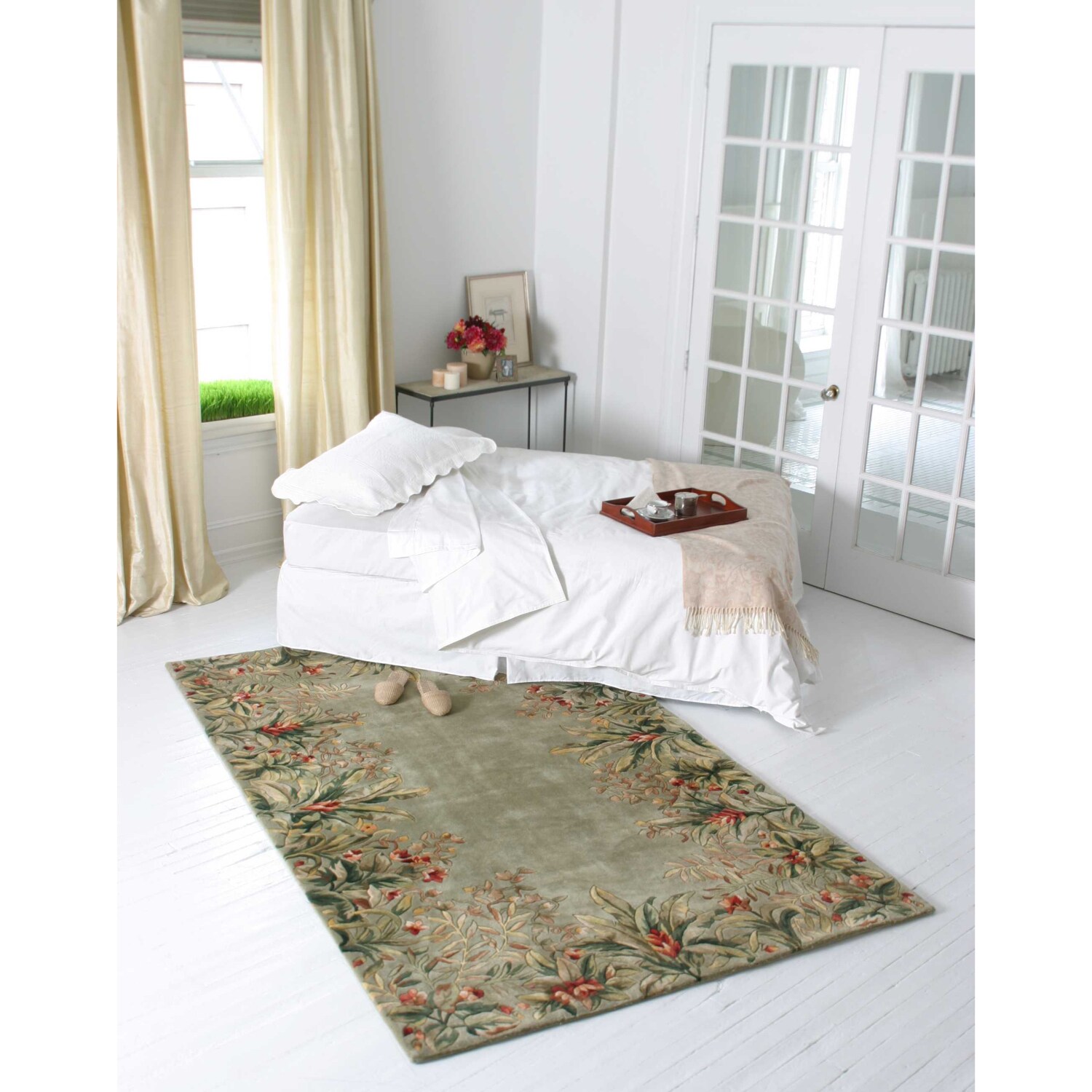 HomeRoots 352757 Bernadette 3 x 5 (ft) Rag Wool Sage green Rectangular Indoor Border Area rug