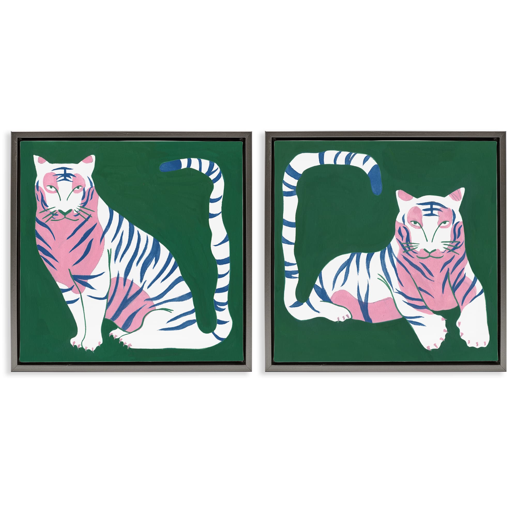 Stupell Industries B2-758-FFL-2PC-24X24 Fierce Lounging Tigers 2 Piece Gray Framed Floater Canvas Set By Melissa Wang 25 x 25