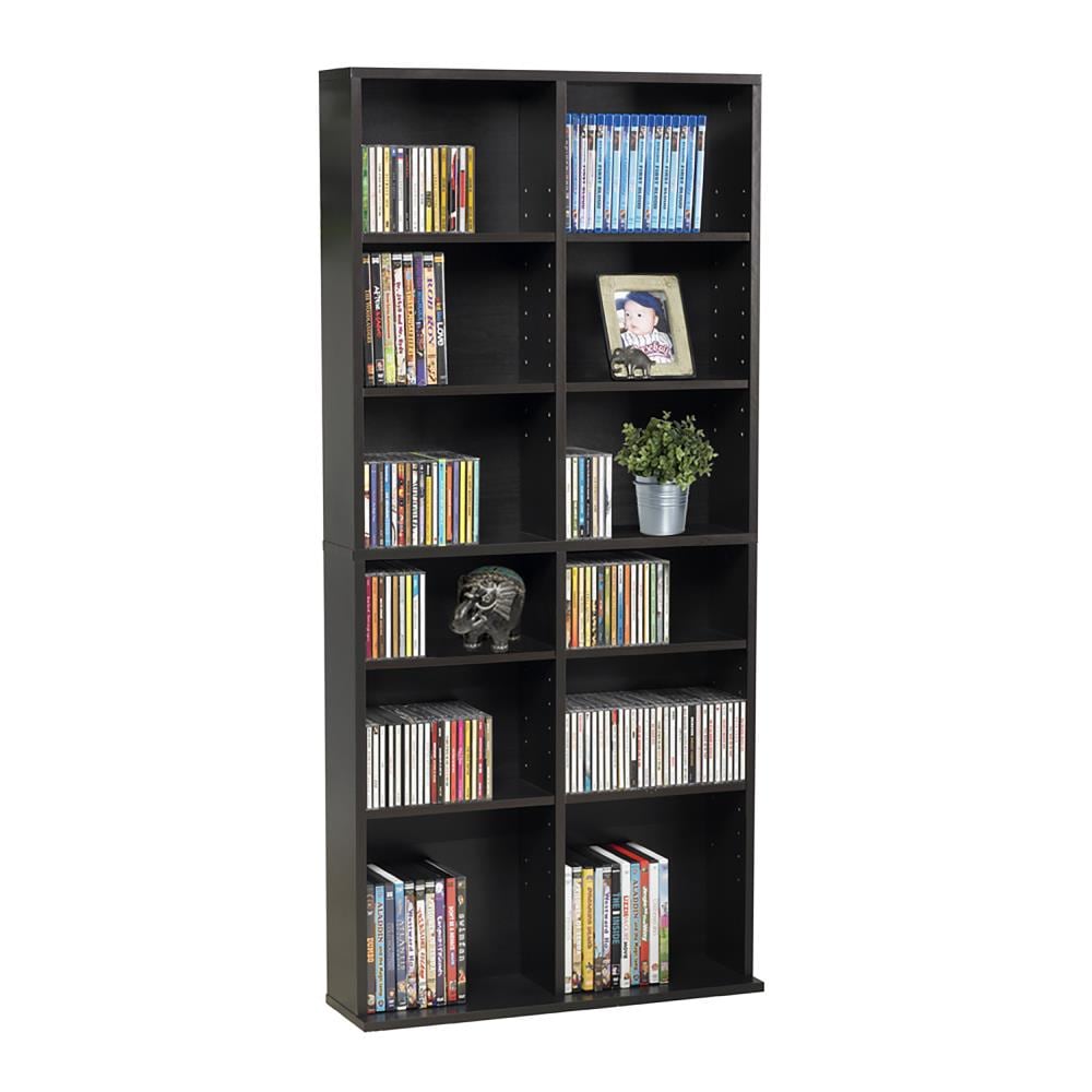 Espresso Adjustable Media Storage Cabinet with 16 Shelves