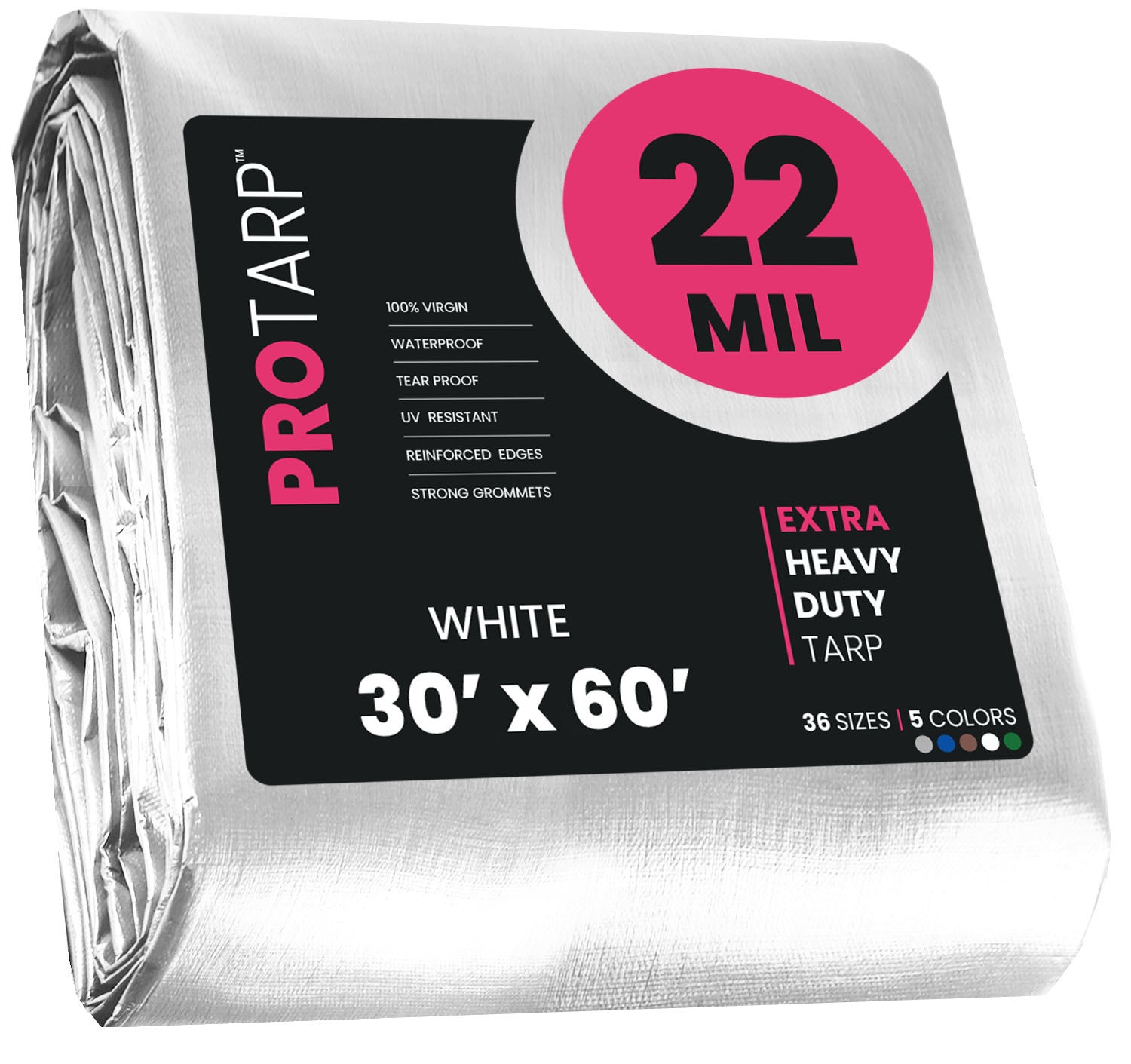 PROTARP PT-204-30X60 30-ft x 60-ft White Waterproof Commercial Polyethylene 22-Mils Tarp