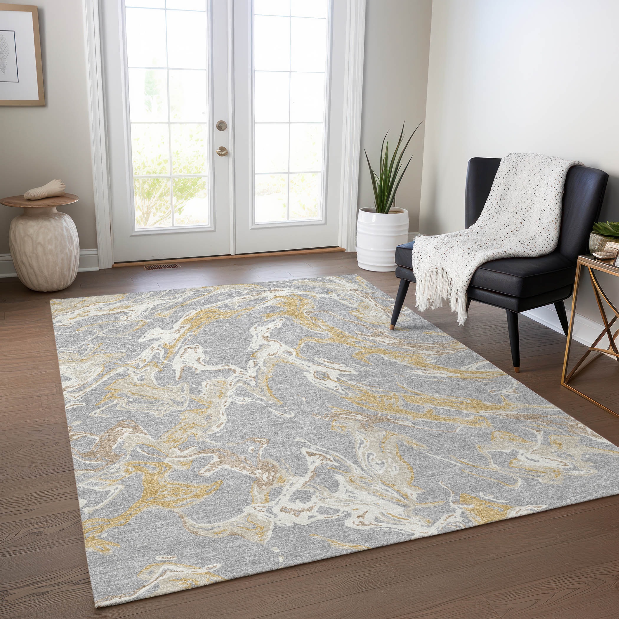 Addison Rugs ACN1035GY10X14 Chantille ACN1035GY 10 x 14 (ft) Polyester Gray Rectangular Indoor/Outdoor Geometric Machine washable Area rug