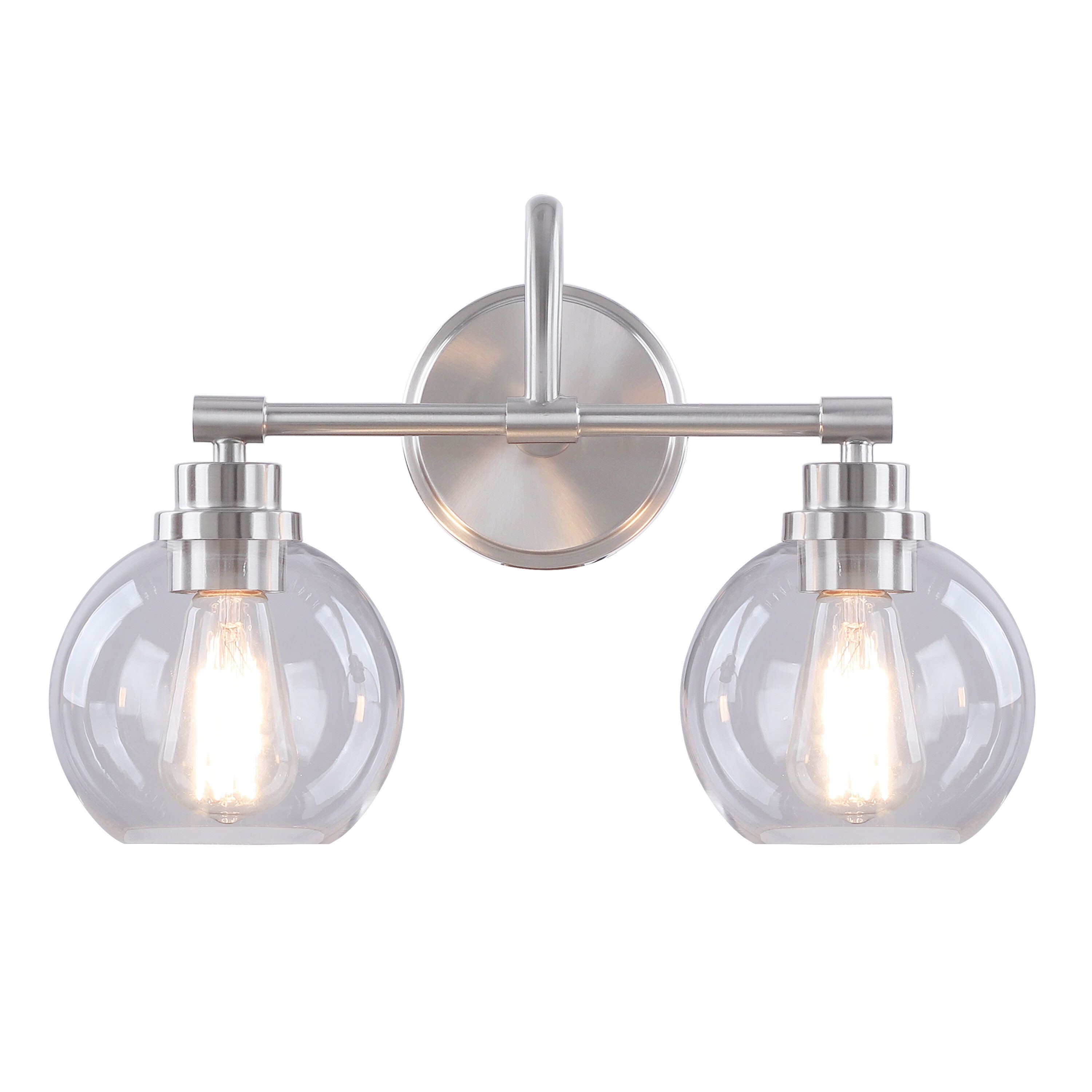 16.5" Brushed Nickel 2-Light Vanity Light with Clear Glass Shades