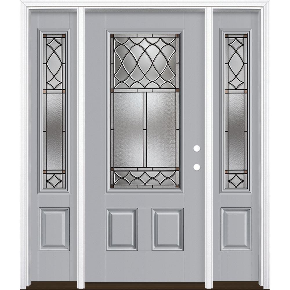 Masonite 1326875 Sheldon 64-in x 80-in Fiberglass 3/4 Lite Left-Hand Inswing Infinity Gray Painted Prehung Single Front Door with Sidelights with Brickmould Insulating Core