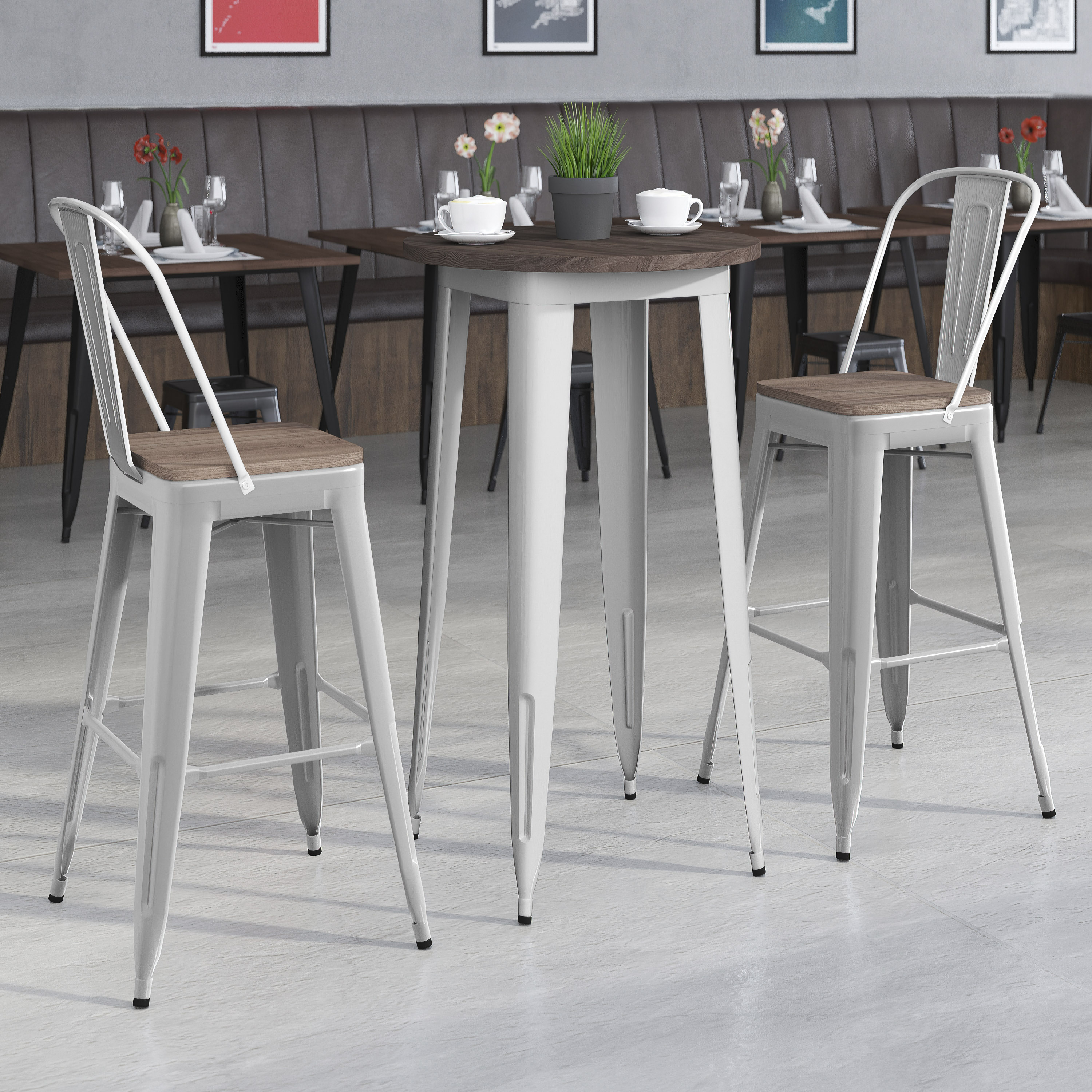 Flash Furniture 889142499930 Silver Contemporary/Modern Dining Room Set with Round Table (Seats 2)