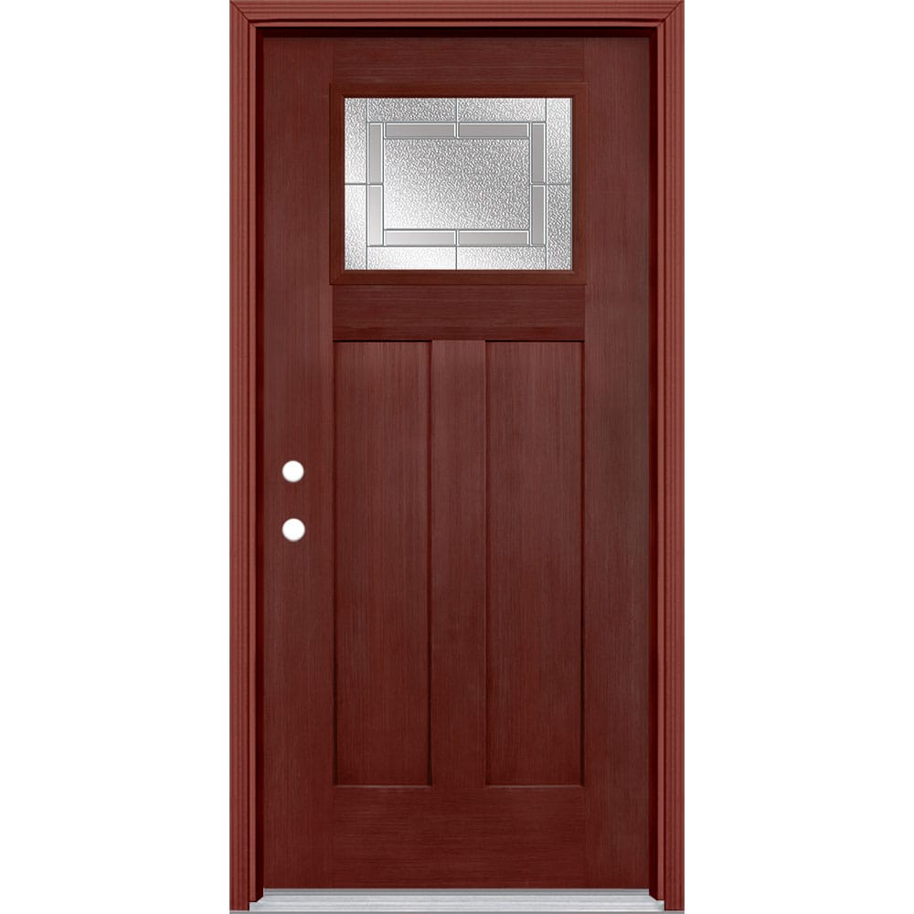 Masonite 3419804 Focus 36-in x 80-in x 4-9/16-in Fiberglass Craftsman Right-hand inswing Wineberry Stained Prehung Front Door with Brickmould Insulating core