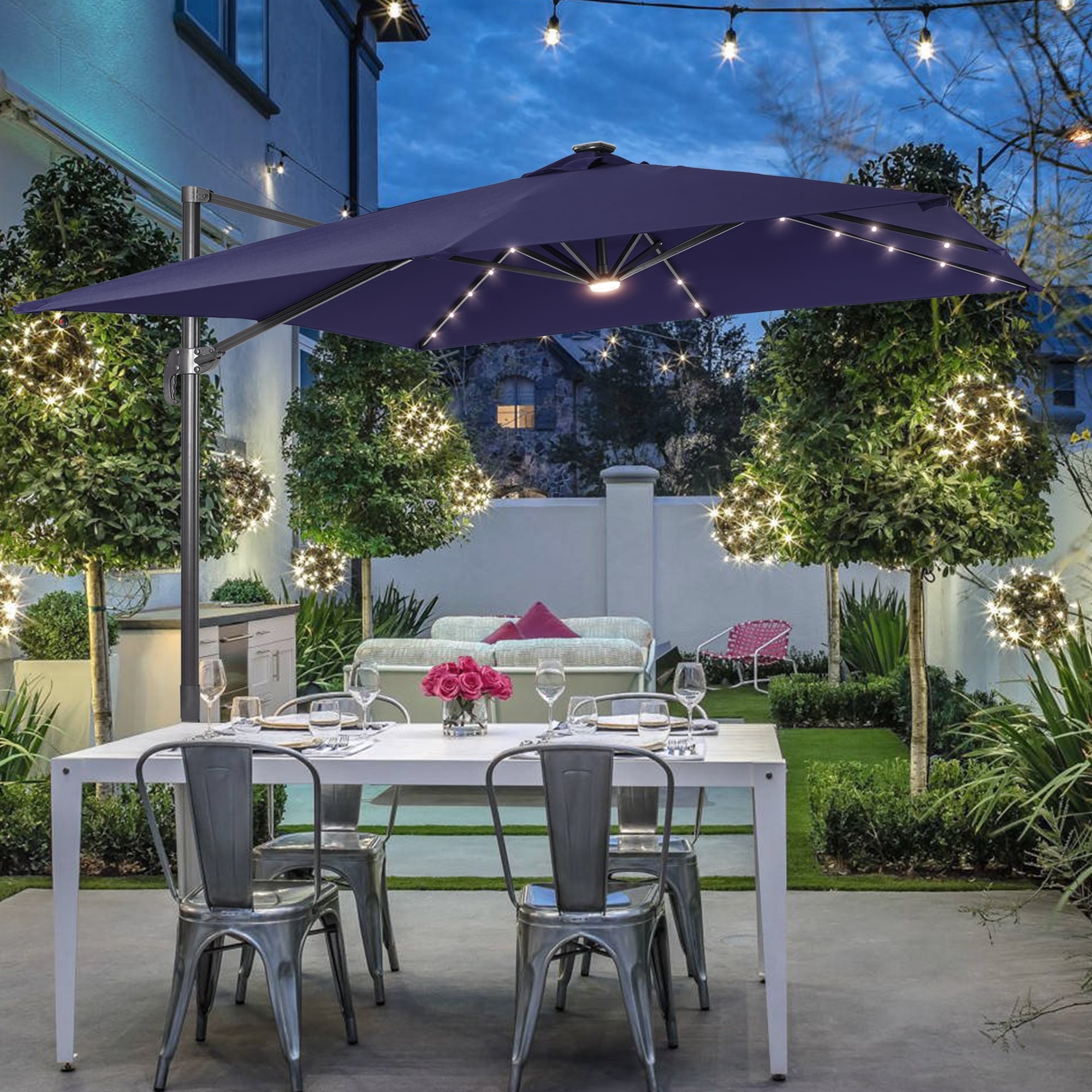 ACEGOSES LW-108BL-LED 10-Feet Aluminum Blue No-tilt Cantilever Patio Umbrella with Lights and