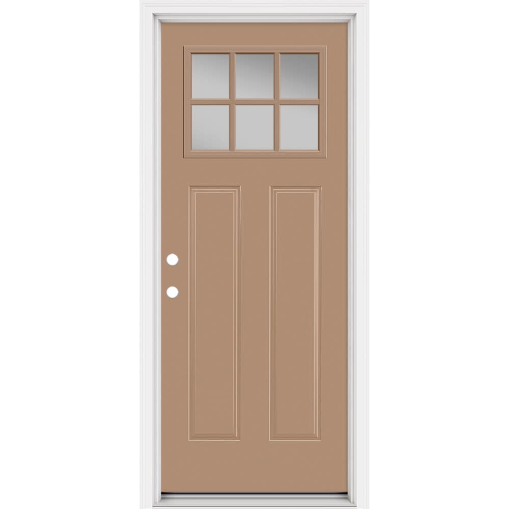 Masonite 321295 Steel Doors Series 32-in x 80-in x 4-9/16-in Steel Craftsman Right-hand inswing Warm Wheat Painted Prehung Front Door with Brickmould Insulating core